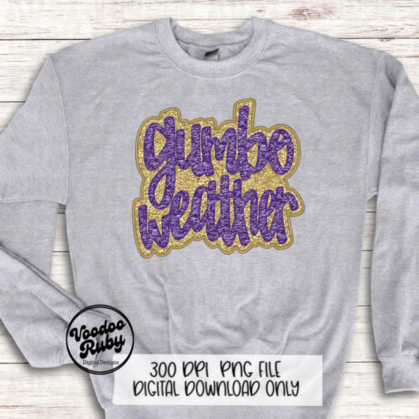 Gumbo Weather PNG: Faux Embroidery Mardi Gras Design (Digital Download
