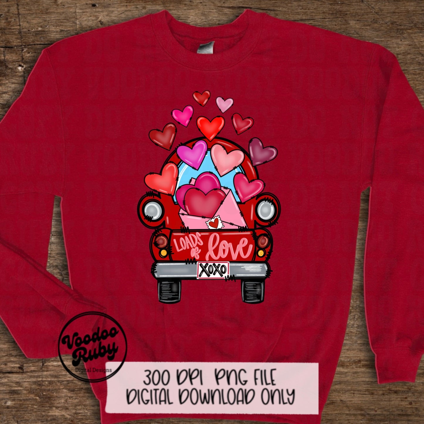 Valentine’s Day Truck PNG Design Sublimation Hand Drawn Digital Download Printable Art Valentine's Day Hearts PNG Western PNG Loved