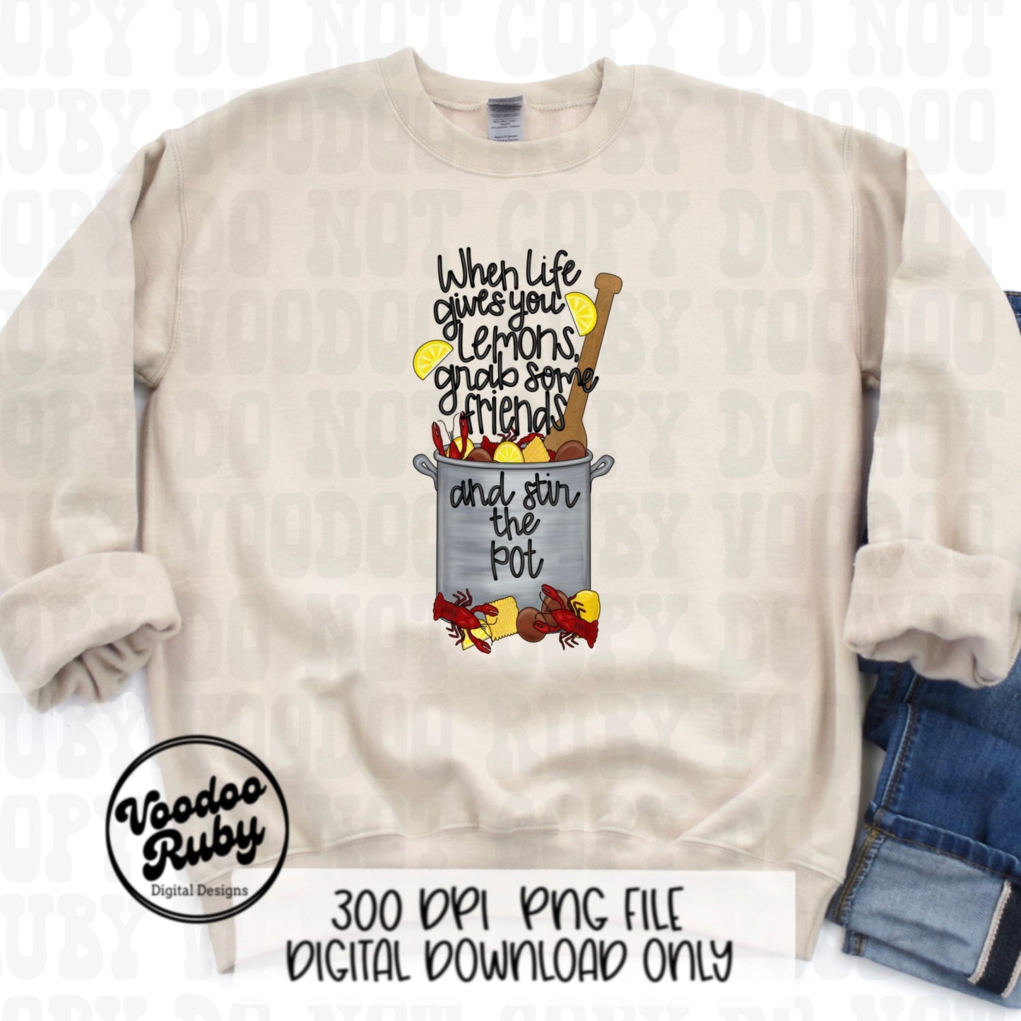 Crawfish PNG Design Sublimation Hand Drawn Digital Download When Life Gives You Lemons Crawfish Boil Crawfish Pot Cajun Louisiana PNG DTF