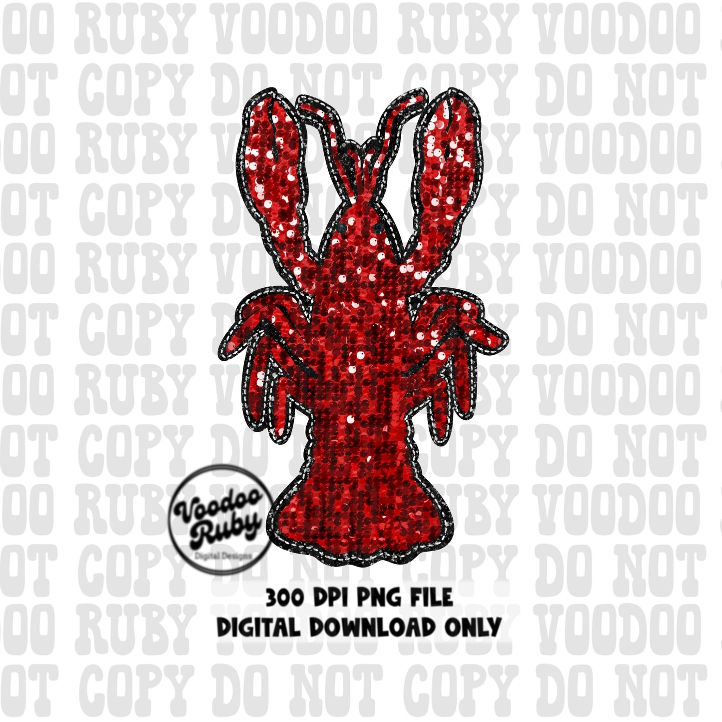 Sequin glitter crawfish png faux embroidery dtf