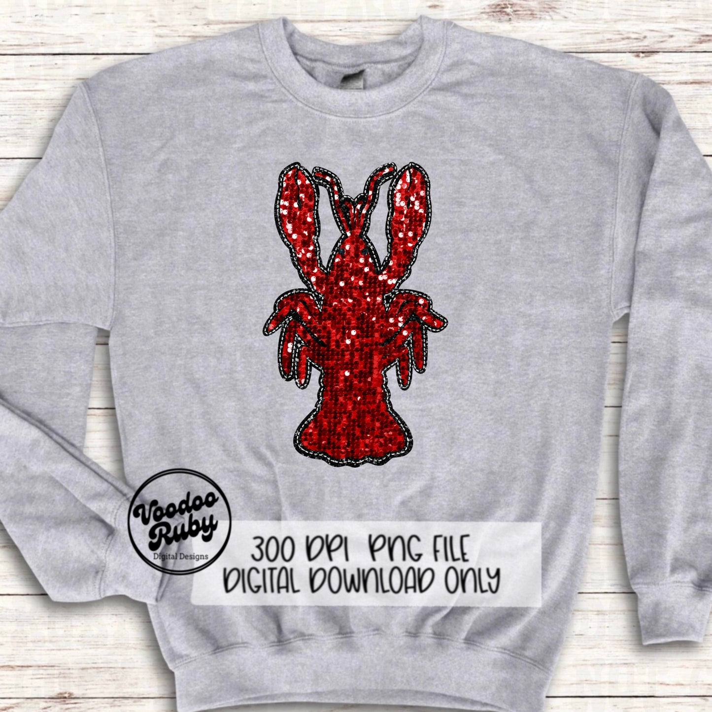 Red sequin crawfish png faux embroidery Mardi Gras png sublimation DTF
