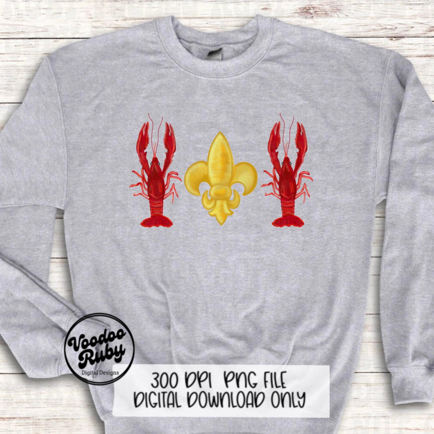 Louisiana PNG Crawfish Fleur de Lis Hand Drawn Design Crawfish Boil Sublimation Cajun PNG Digital Download Mardi Gras Png Crawfish Dtf
