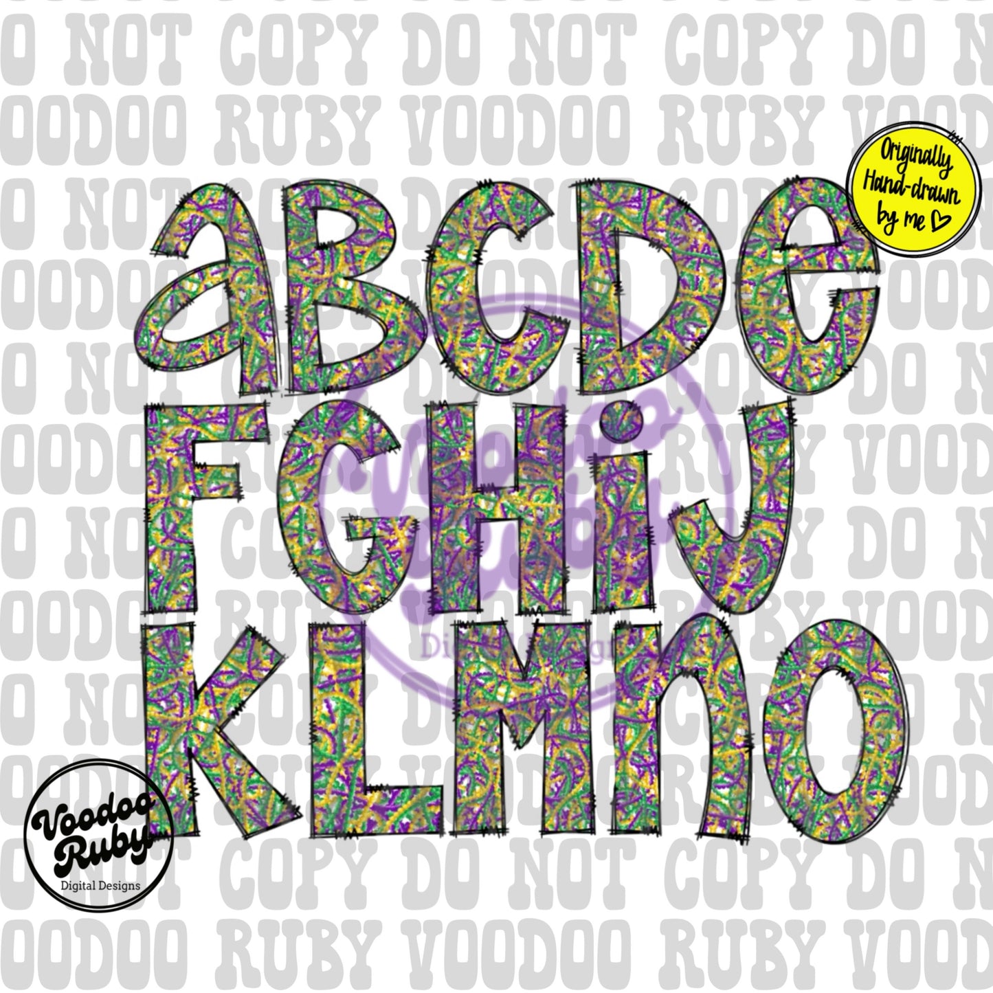Mardi Gras PNG Doodle Letters Louisiana Alphabet PNG Hand Drawn Sublimation Alphabet Mardi Gras Alpha Pack Digital Download DTF Printable