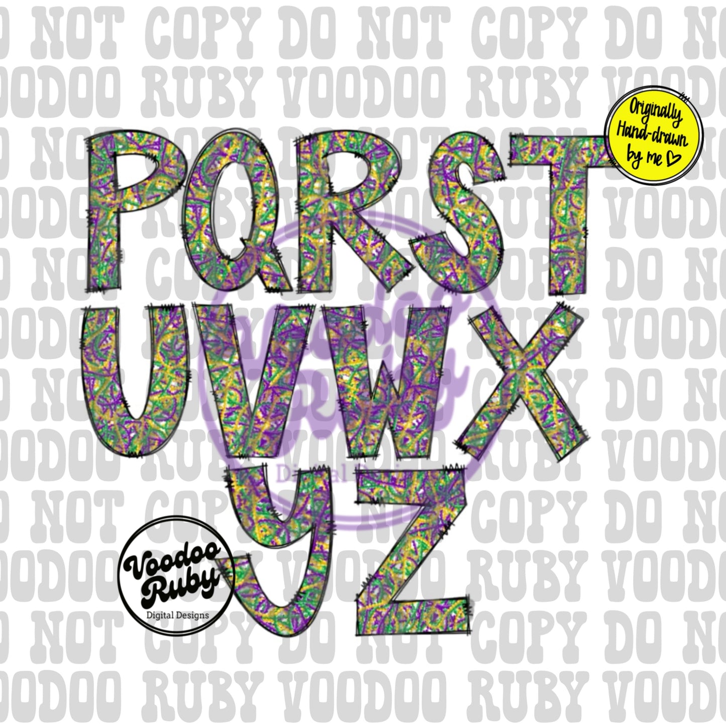 Mardi Gras Doodle Alphabet PNG: Louisiana Hand-Drawn Letters (Digital Download)