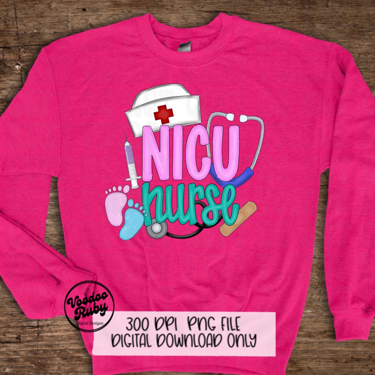 NICU Nurse PNG Design Sublimation Hand Drawn Digital Download Nicu Nurse Printable RN Nurse Pediatric Colorful png Nurse Dtf