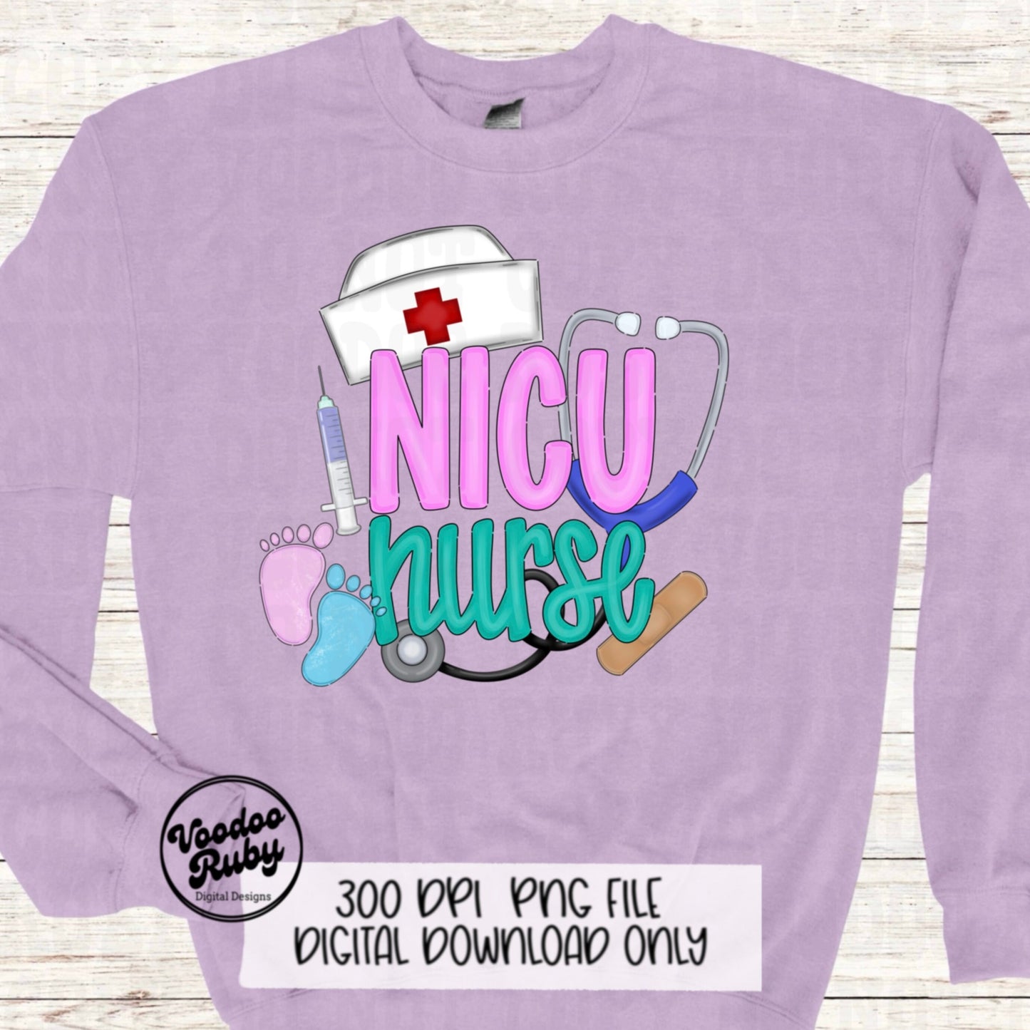 NICU Nurse PNG Design Sublimation Hand Drawn Digital Download Nicu Nurse Printable RN Nurse Pediatric Colorful png Nurse Dtf