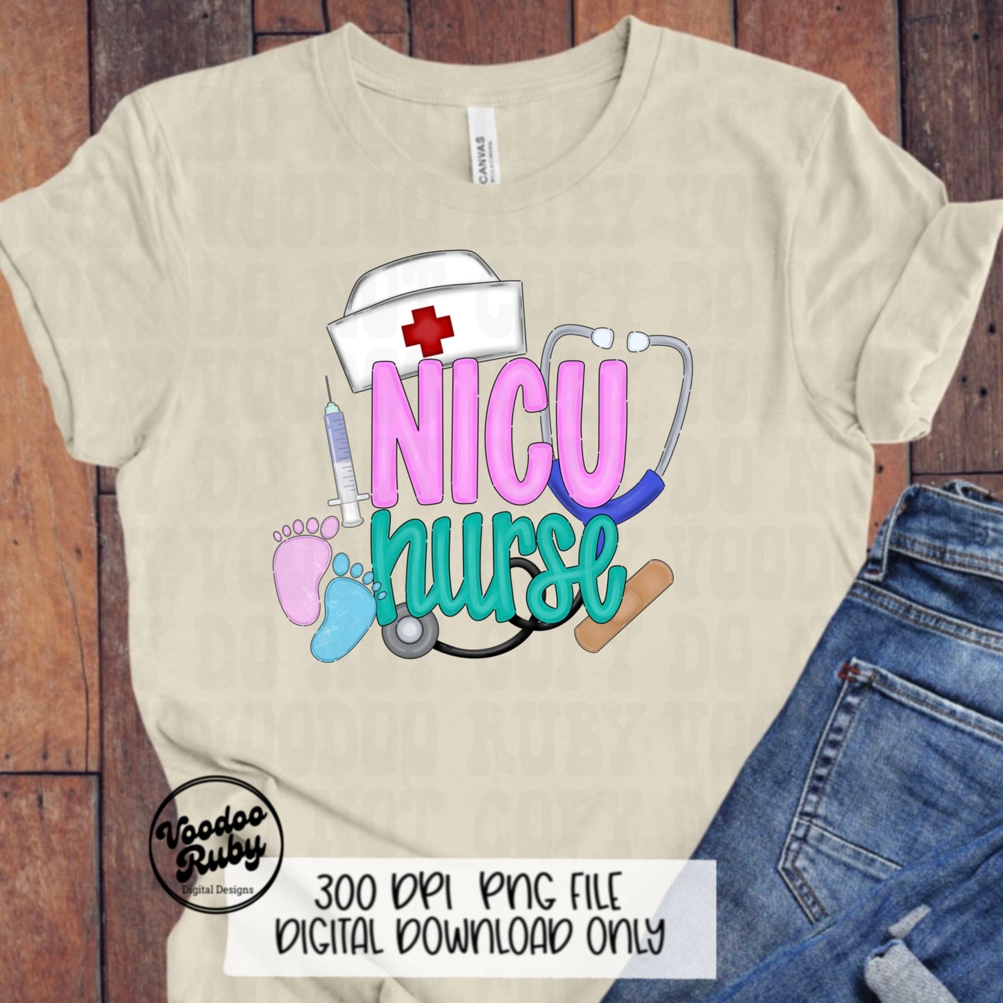 NICU Nurse PNG Design Sublimation Hand Drawn Digital Download Nicu Nurse Printable RN Nurse Pediatric Colorful png Nurse Dtf