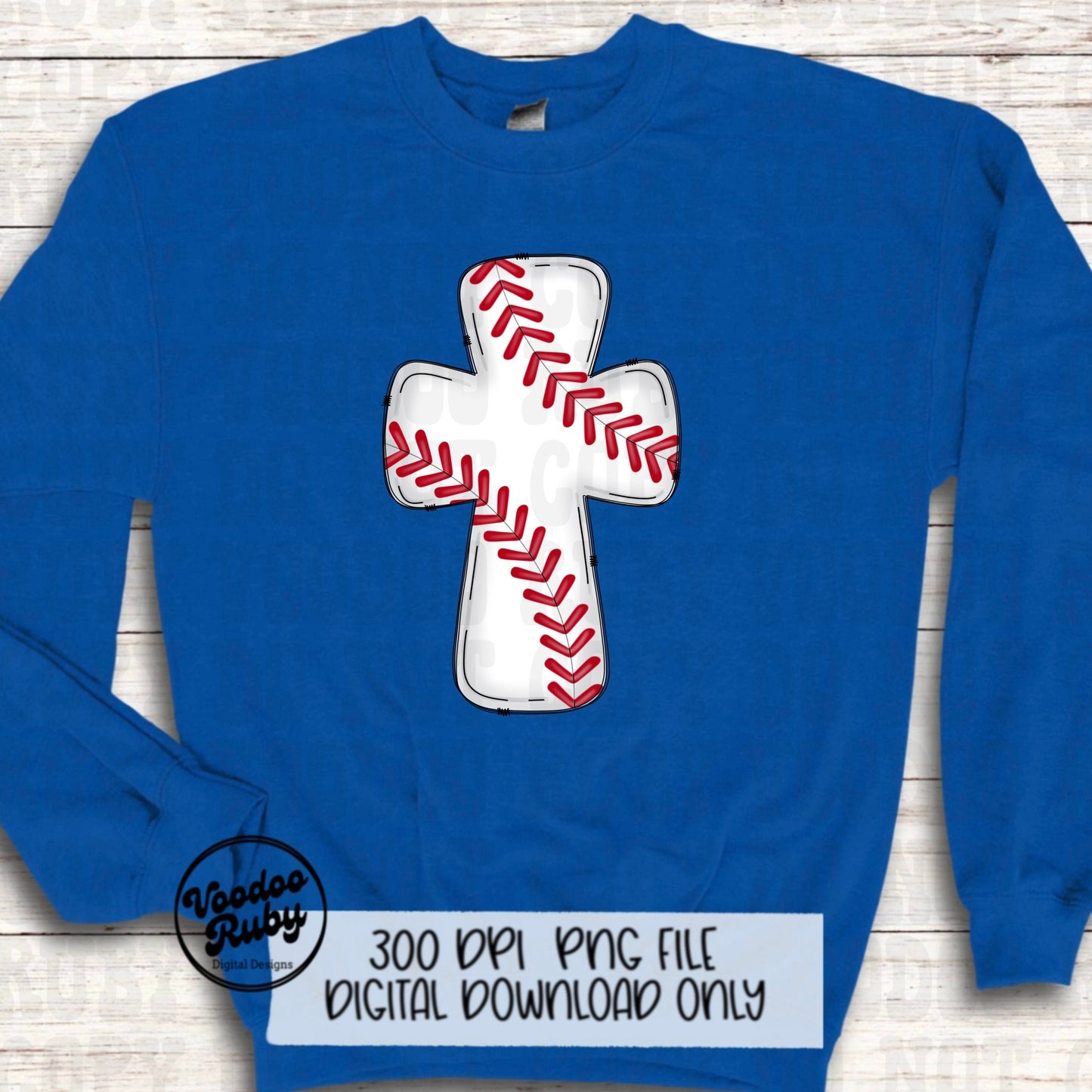 Christian Baseball Cross PNG: Hand Drawn Sports Design (Digital Download