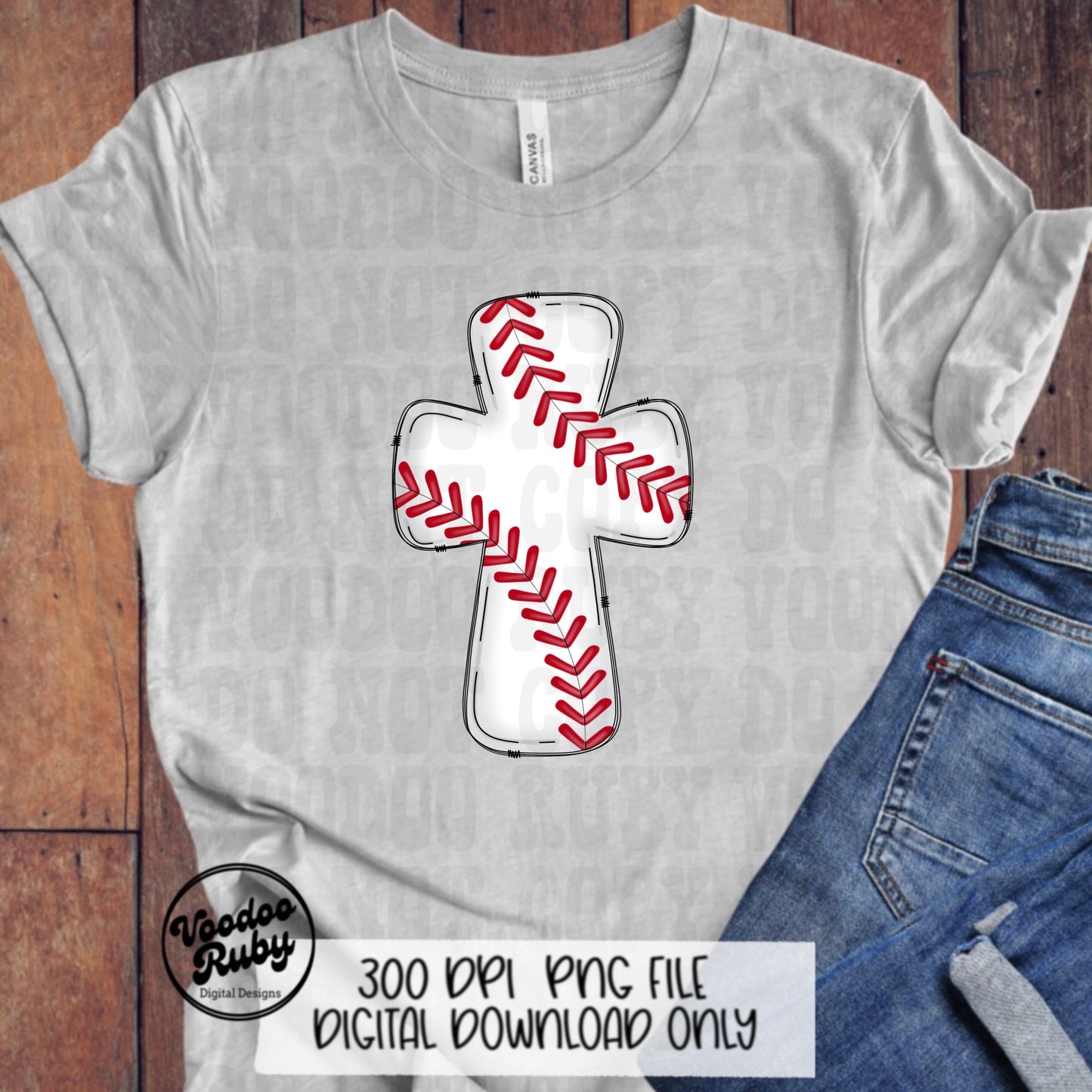 Christian Baseball Cross PNG: Hand Drawn Sports Design (Digital Download