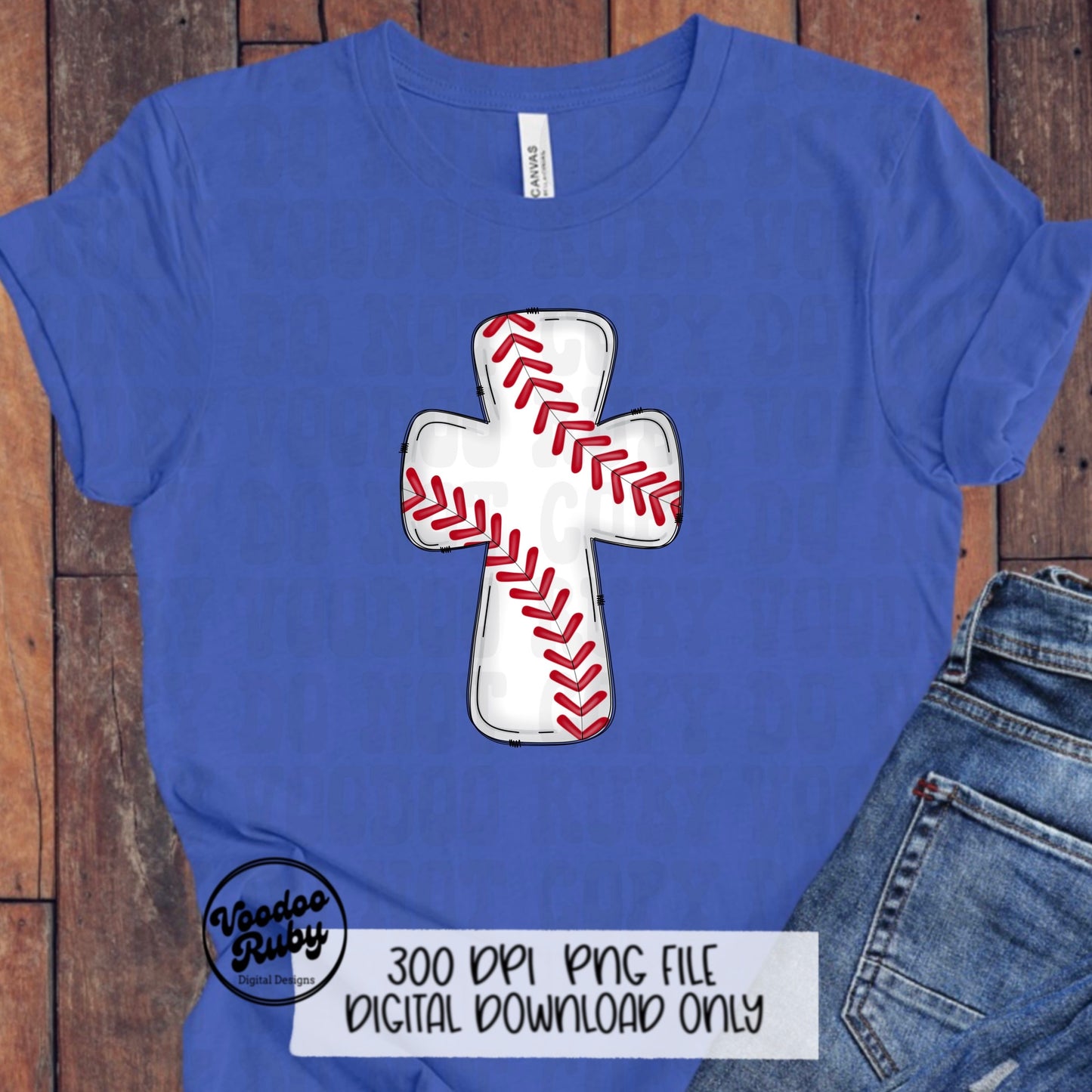Christian Baseball Cross PNG: Hand Drawn Sports Design (Digital Download