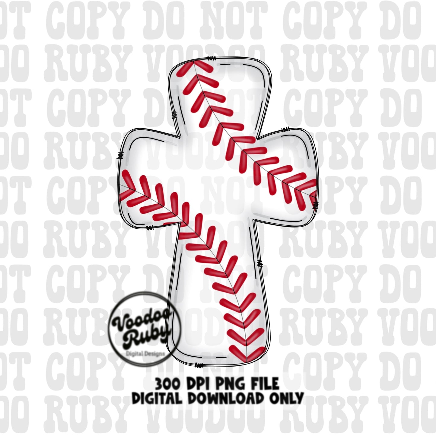 Christian Baseball Cross PNG: Hand Drawn Sports Design (Digital Download