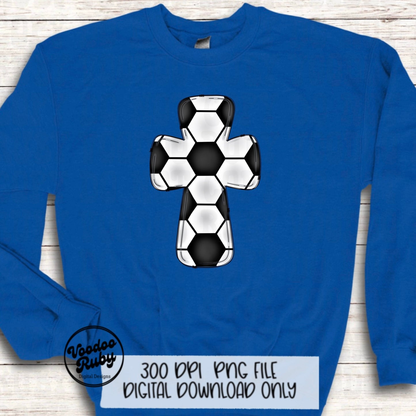 Christian Soccer PNG Design: Hand Drawn Cross, Sports Clip Art (Digital Download