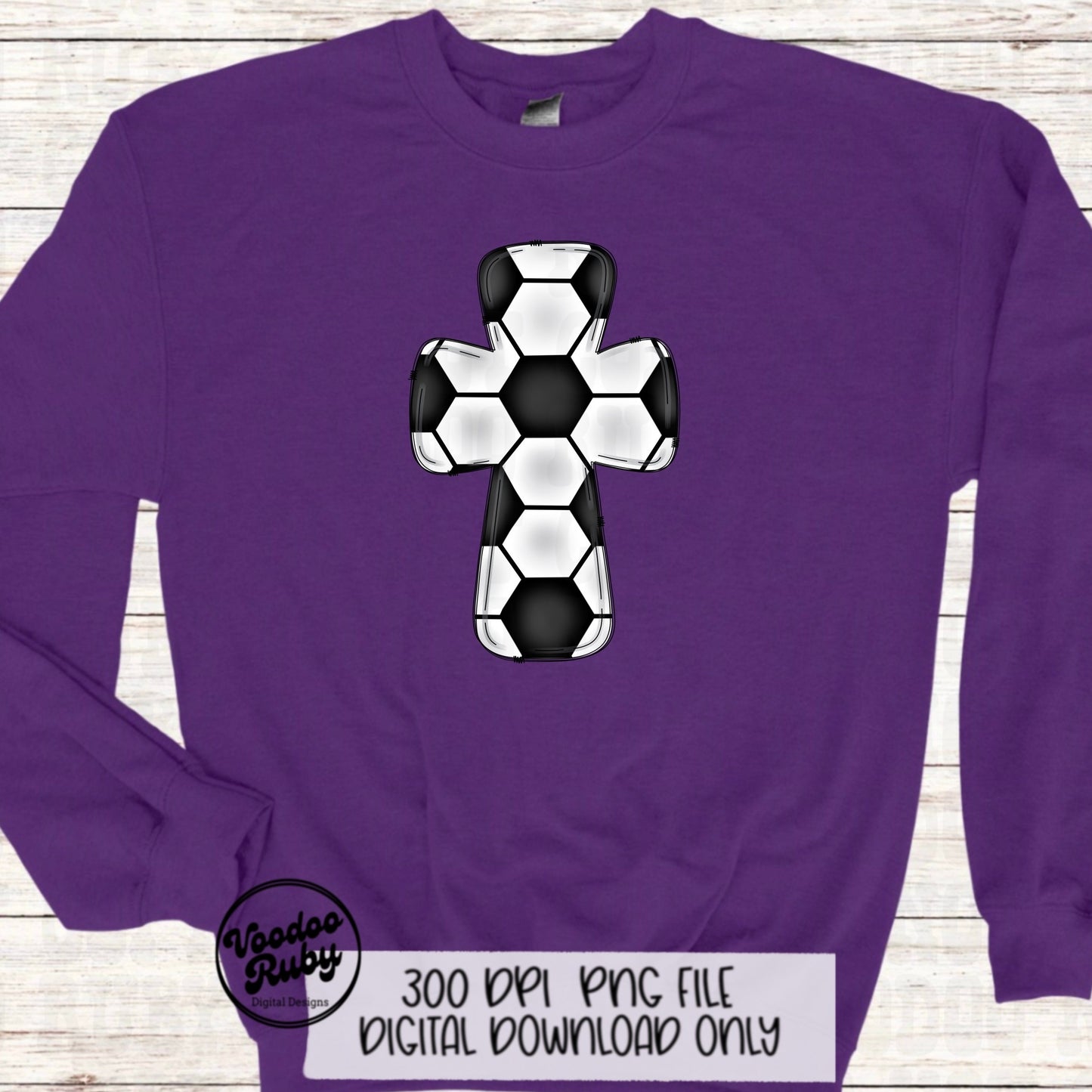 Christian Soccer PNG Design: Hand Drawn Cross, Sports Clip Art (Digital Download