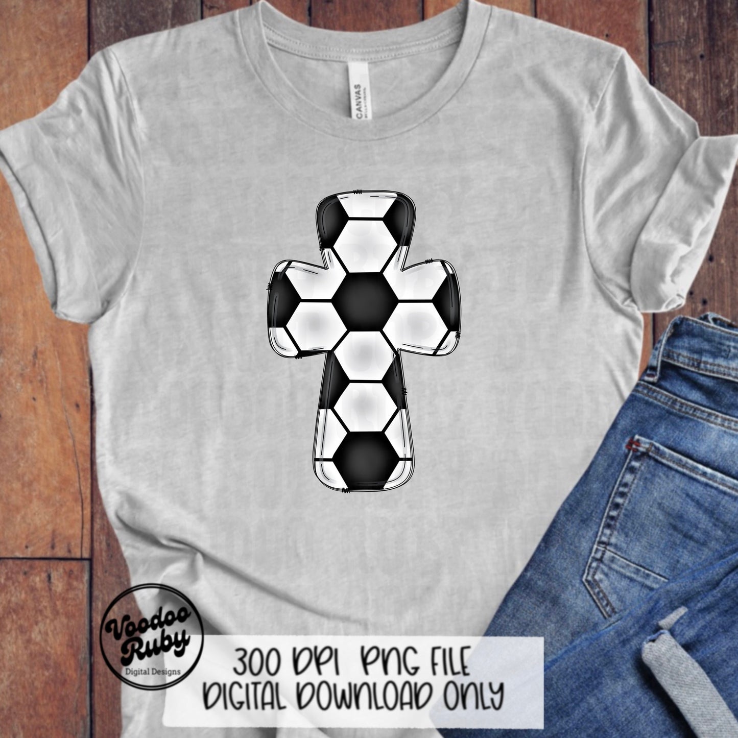 Christian Soccer PNG Design: Hand Drawn Cross, Sports Clip Art (Digital Download