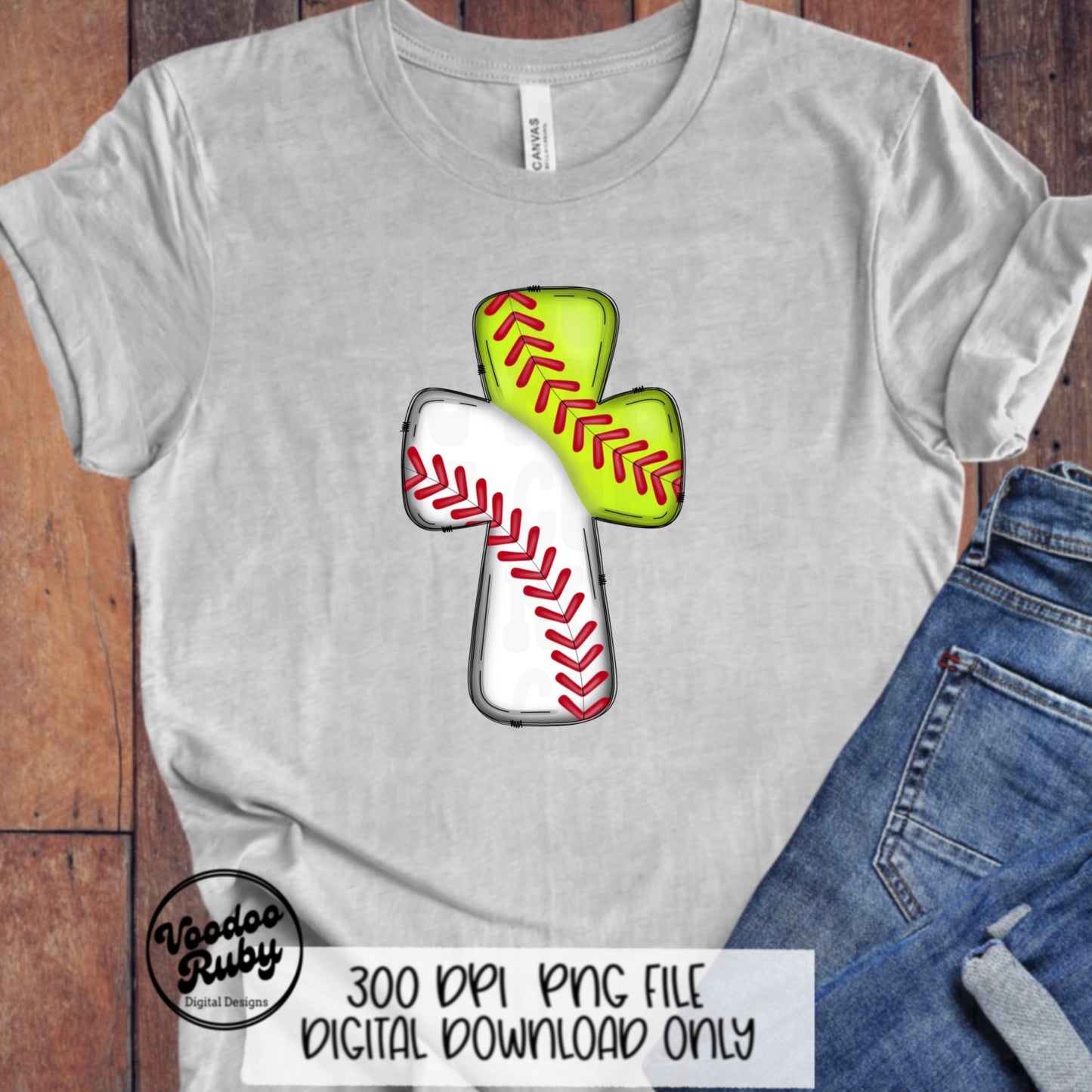 Christian Softball Baseball Cross PNG: Hand Drawn Sports Clip Art (Digital Download