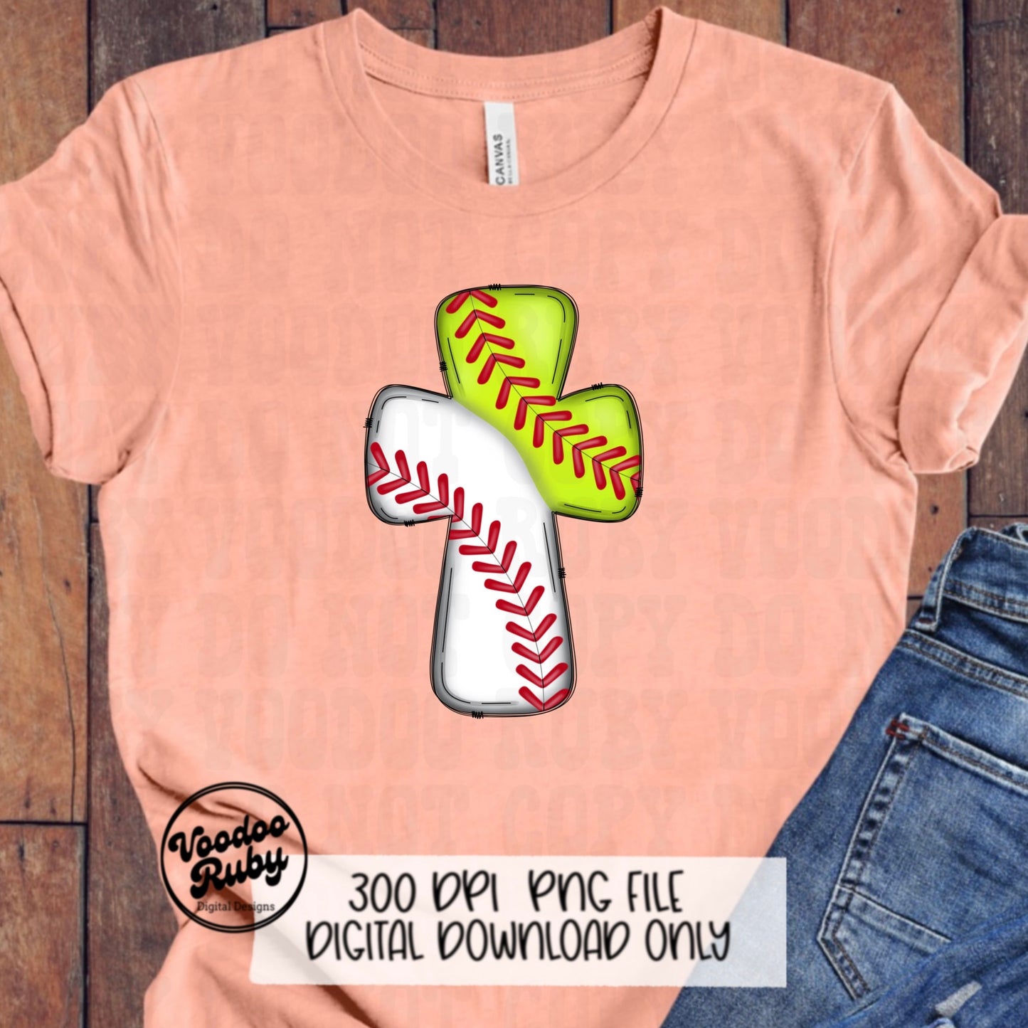 Christian Softball Baseball Cross PNG: Hand Drawn Sports Clip Art (Digital Download