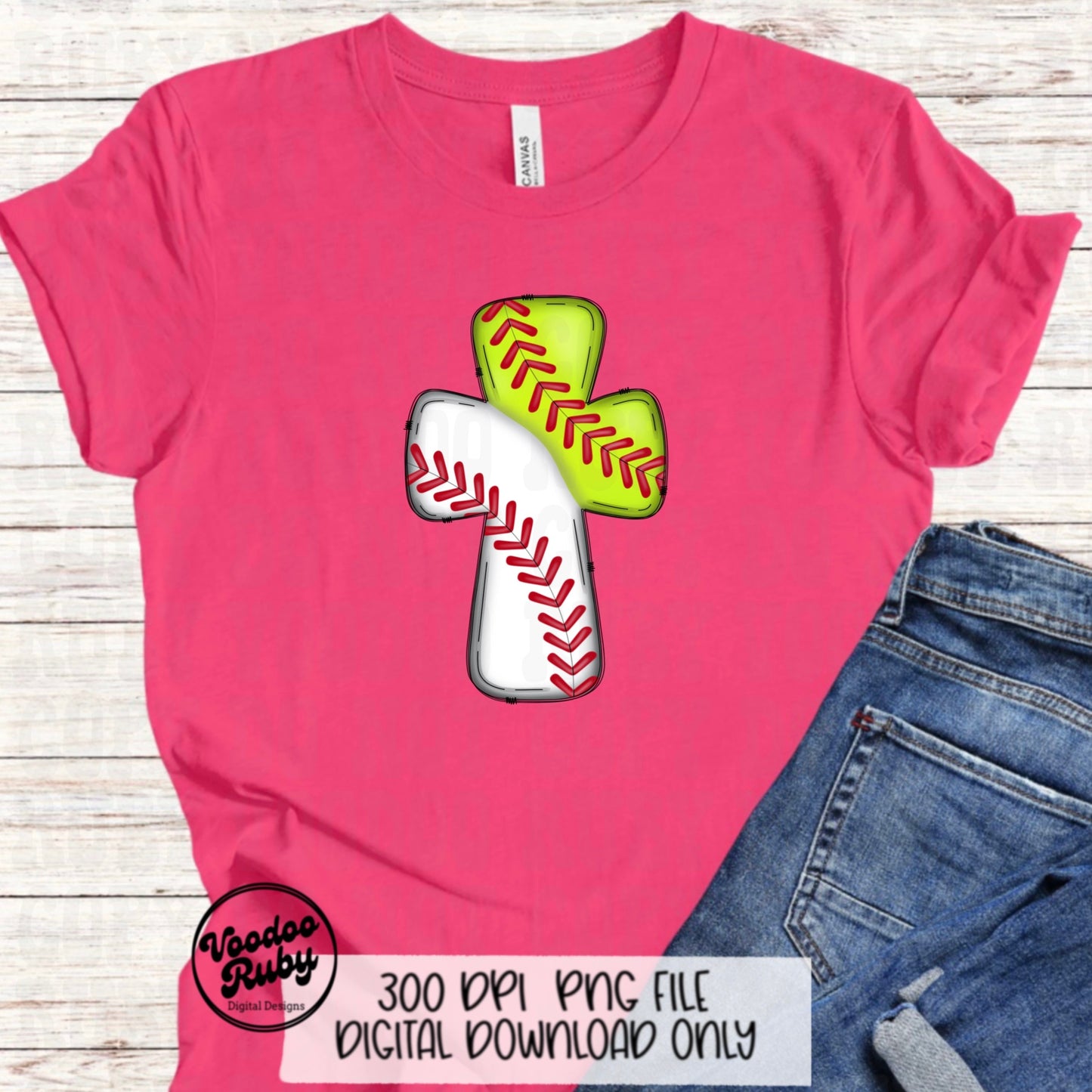 Christian Softball Baseball Cross PNG: Hand Drawn Sports Clip Art (Digital Download