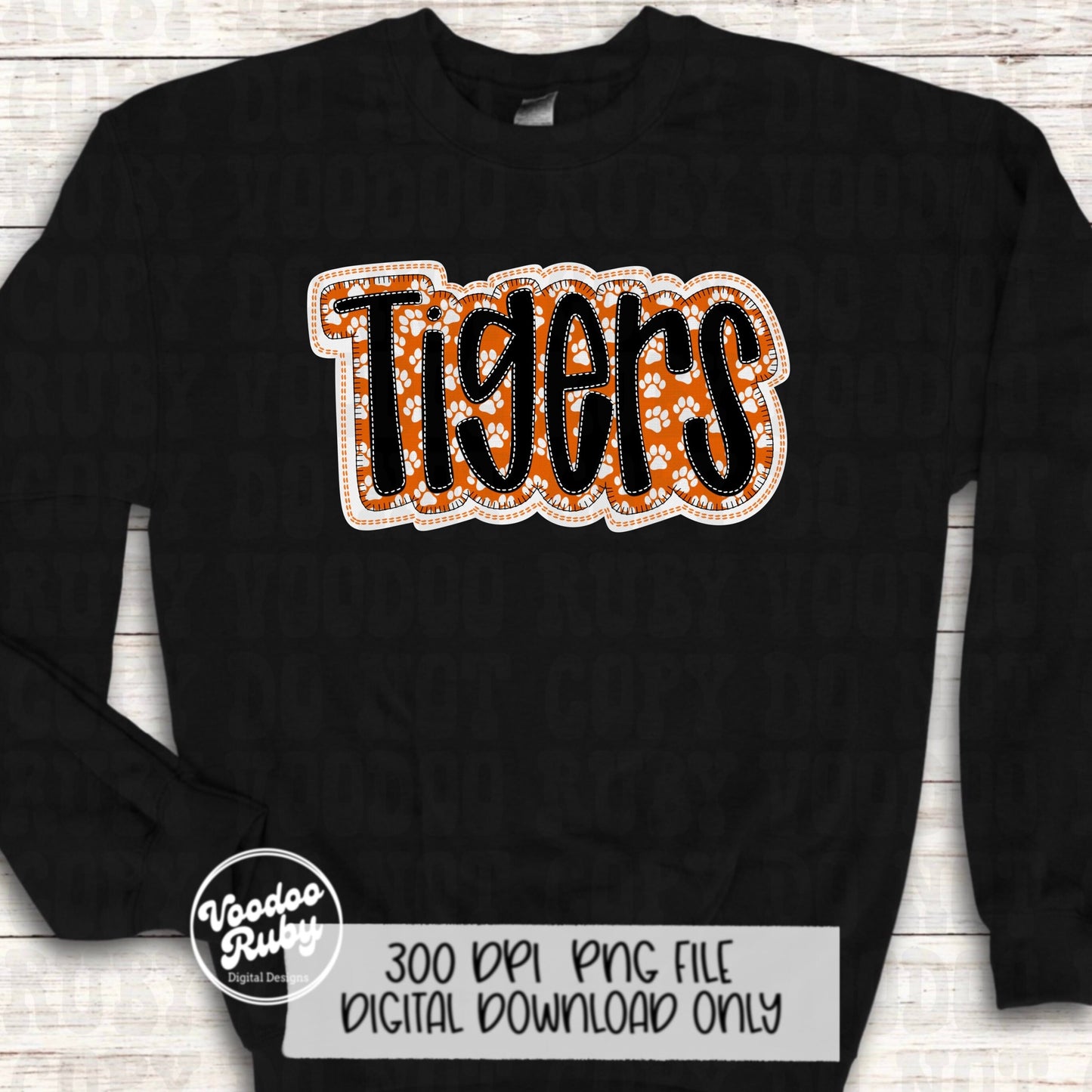 Tigers PNG Design Embroidery Faux Applique Hand Drawn Digital Download Sublimation Tigers PNG Football png Tigers DTF Printable