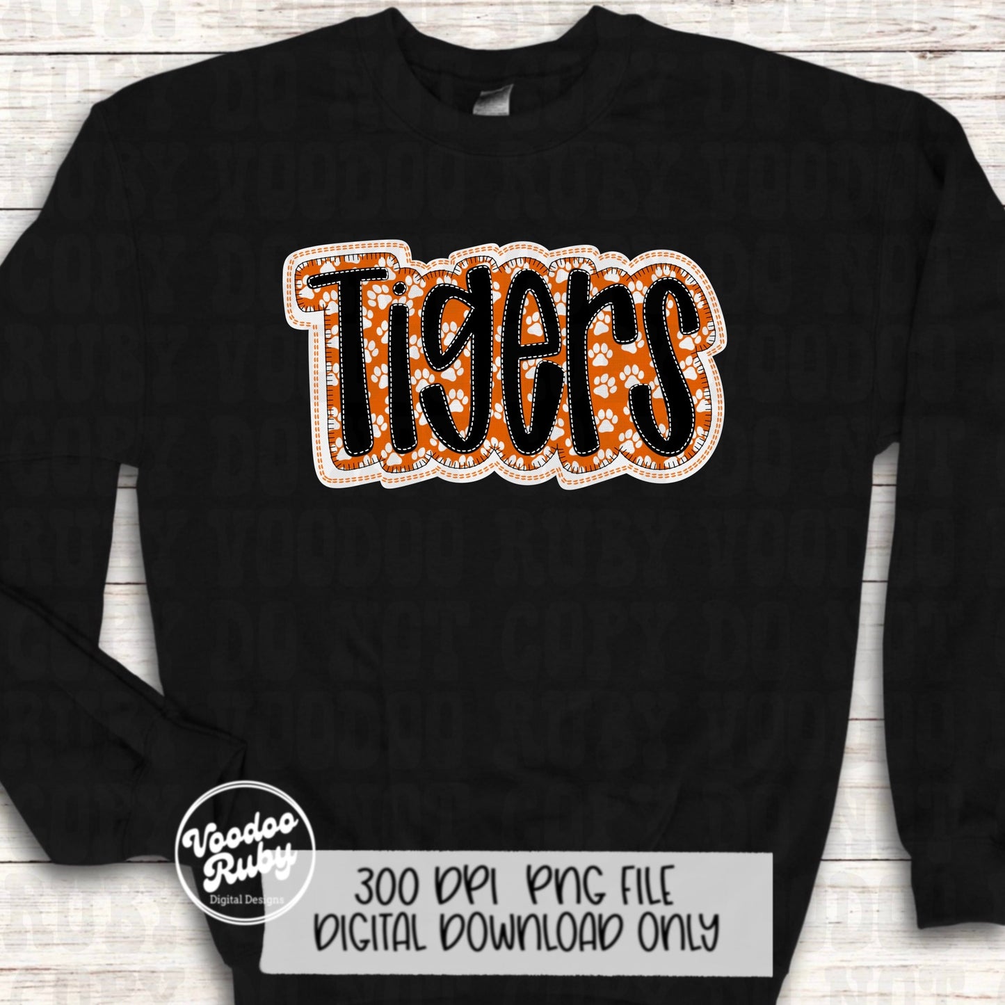 Tigers PNG Design Sublimation Digital Download Embroidery Faux Applique Hand Drawn Orange Tigers PNG Football png Tigers DTF Printable