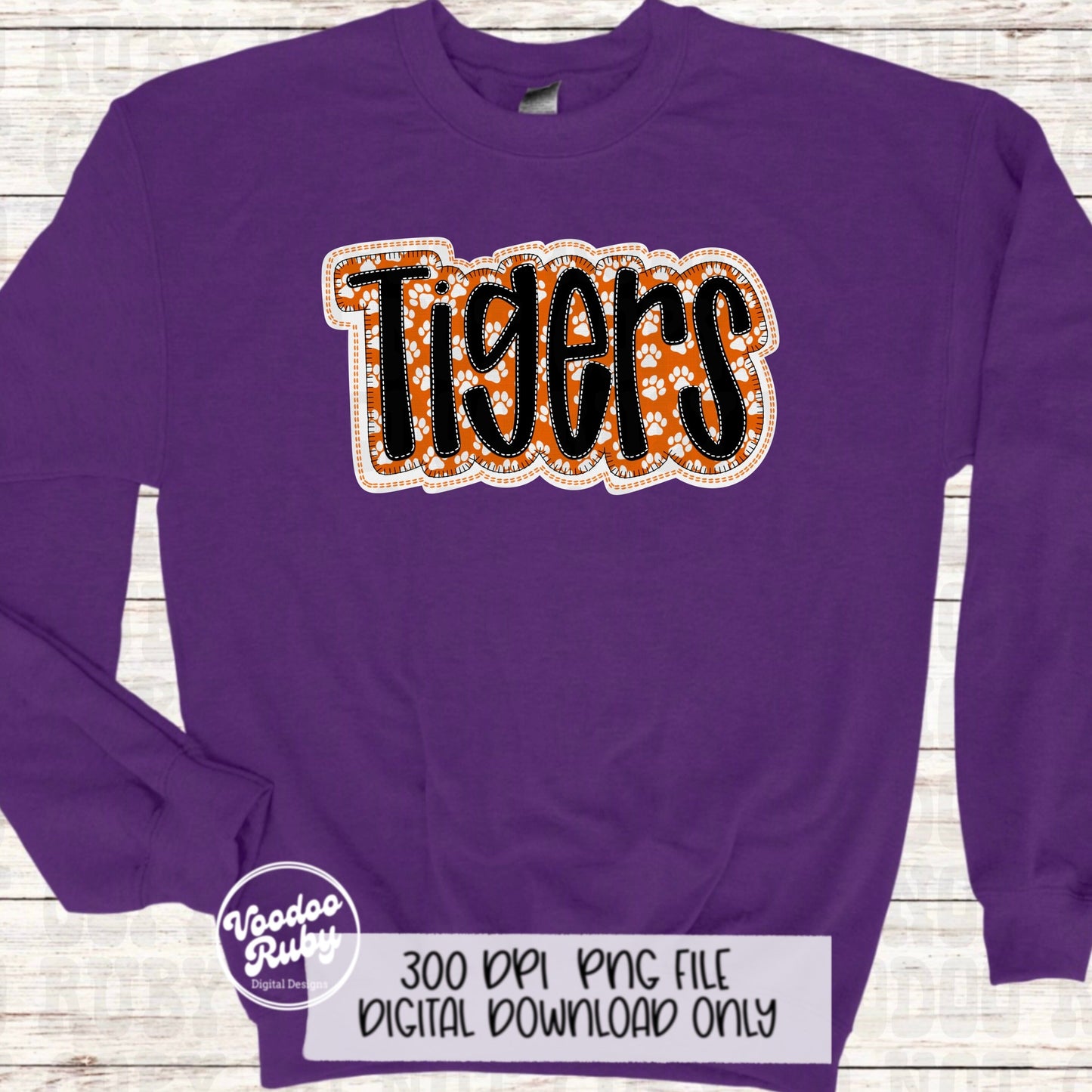 Tigers PNG Design Embroidery Faux Applique Hand Drawn Digital Download Sublimation Tigers PNG Football png Tigers DTF Printable