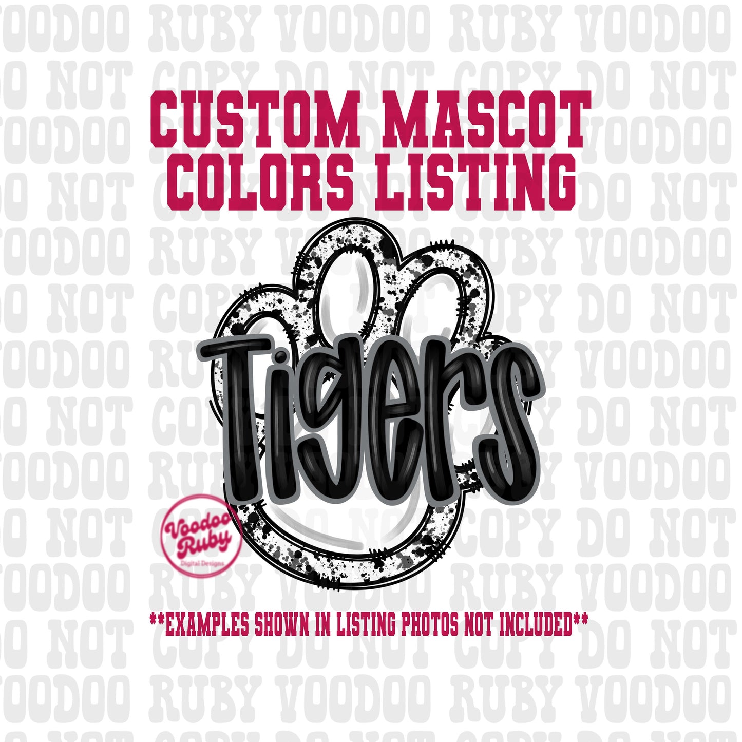 Tigers PNG Design Custom Mascot Colors Sublimation Hand Drawn Digital Download Football PNG Paw Print Design Tigers Football DTF Printable