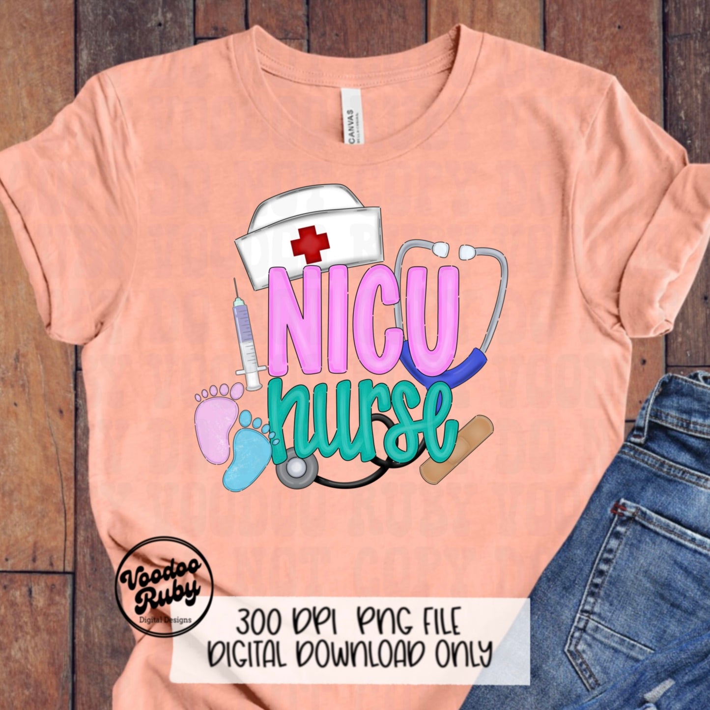 NICU Nurse PNG Design Sublimation Hand Drawn Digital Download Nicu Nurse Printable RN Nurse Pediatric Colorful png Nurse Dtf