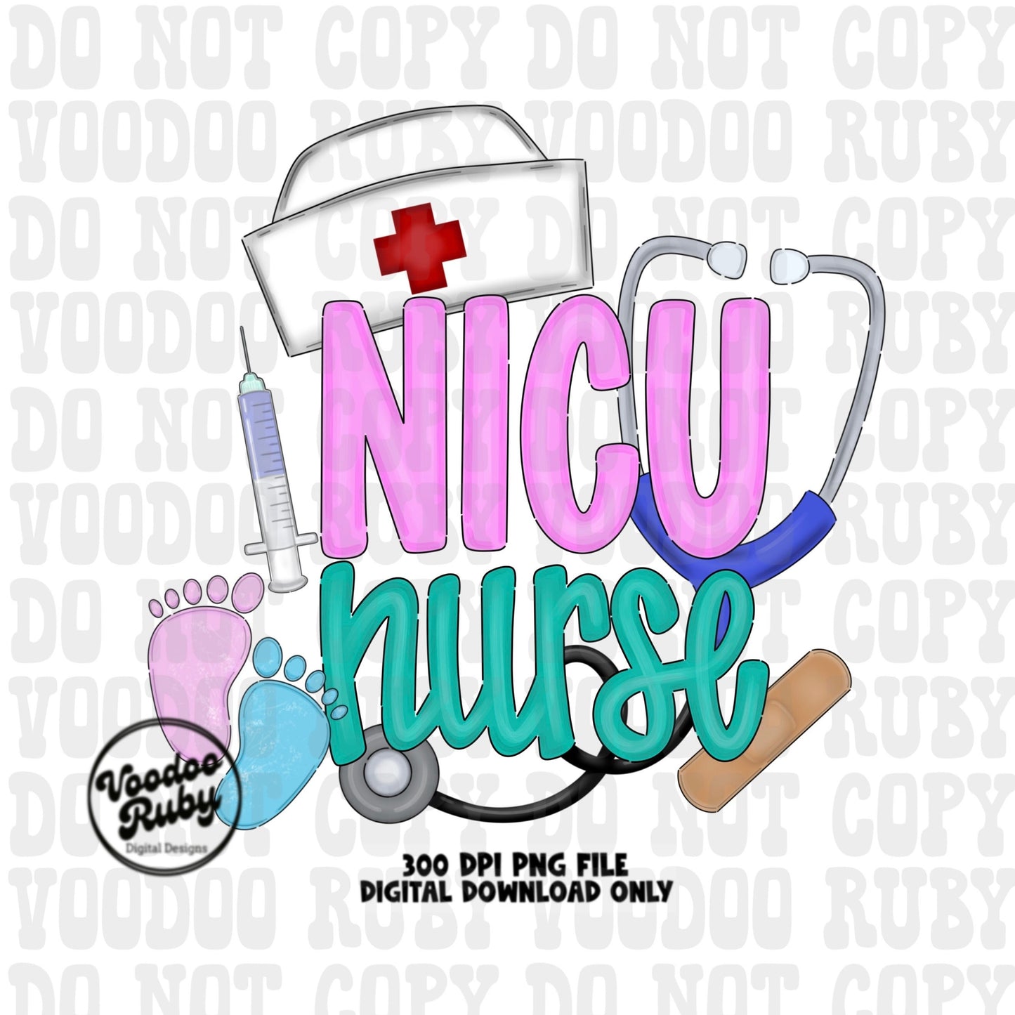 NICU Nurse PNG Design Sublimation Hand Drawn Digital Download Nicu Nurse Printable RN Nurse Pediatric Colorful png Nurse Dtf