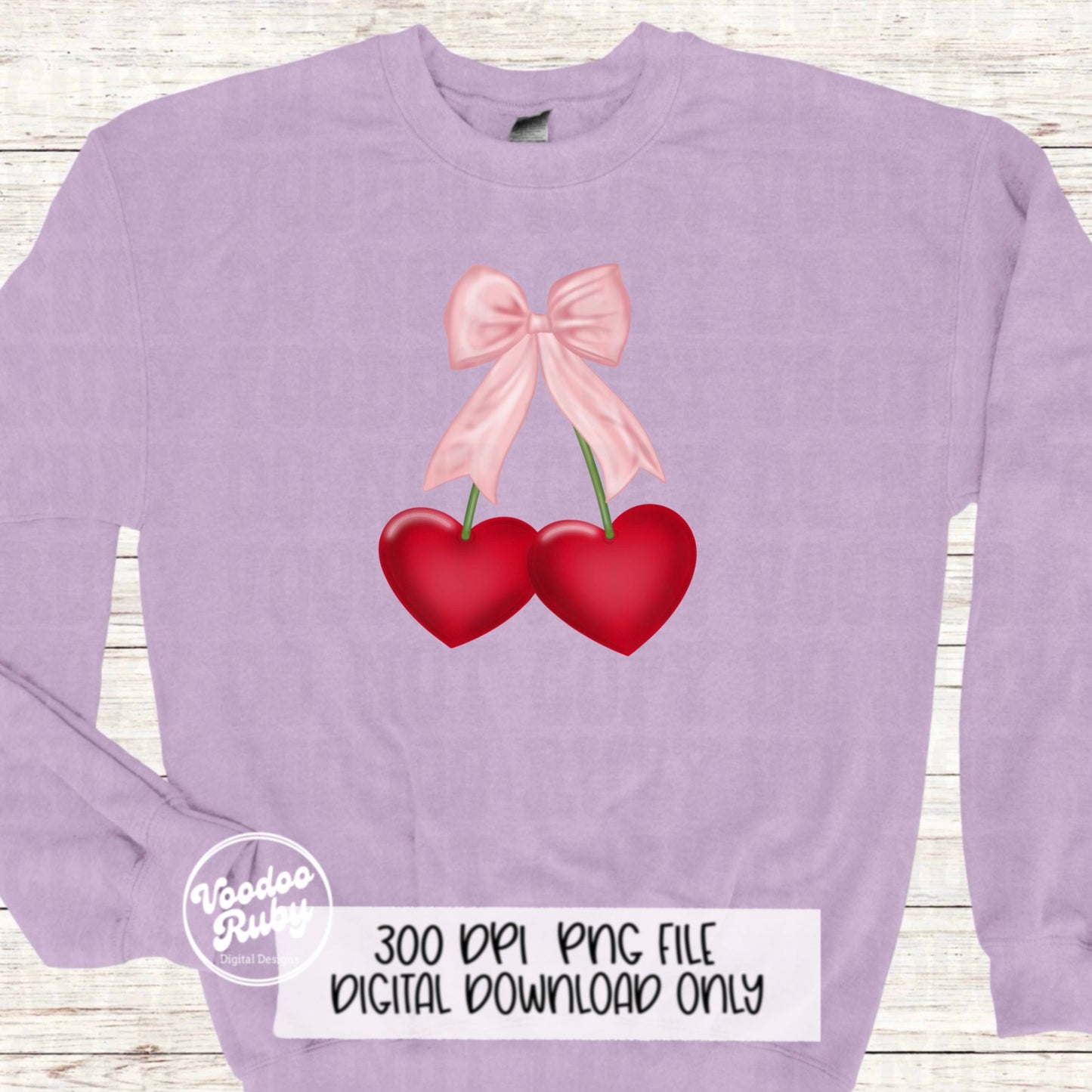 Pink Bow Heart Cherries PNG Design Sublimation Hand Drawn Digital Download Pink Bow PNG Coquette Aesthetic DTF Cherry Printable