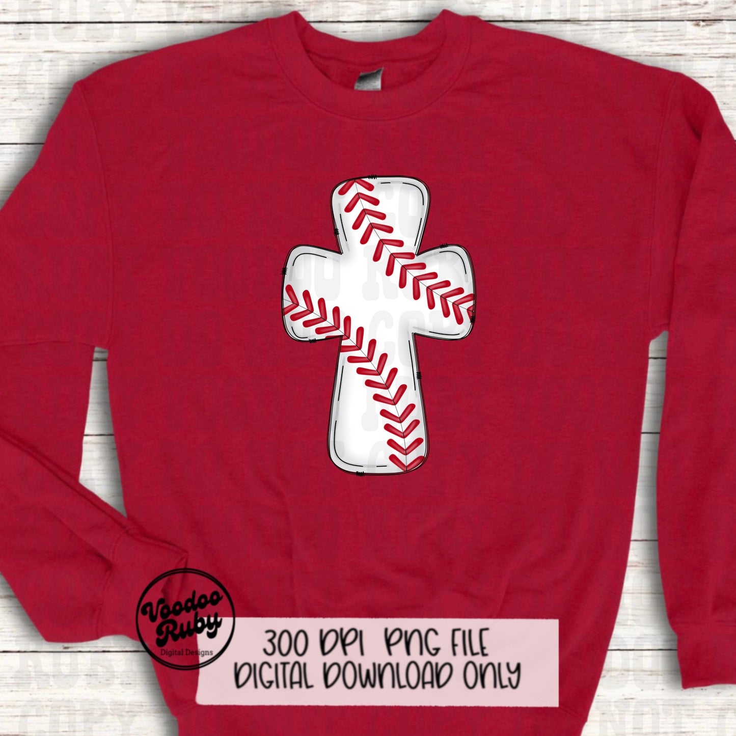 Christian Baseball Cross PNG: Hand Drawn Sports Design (Digital Download