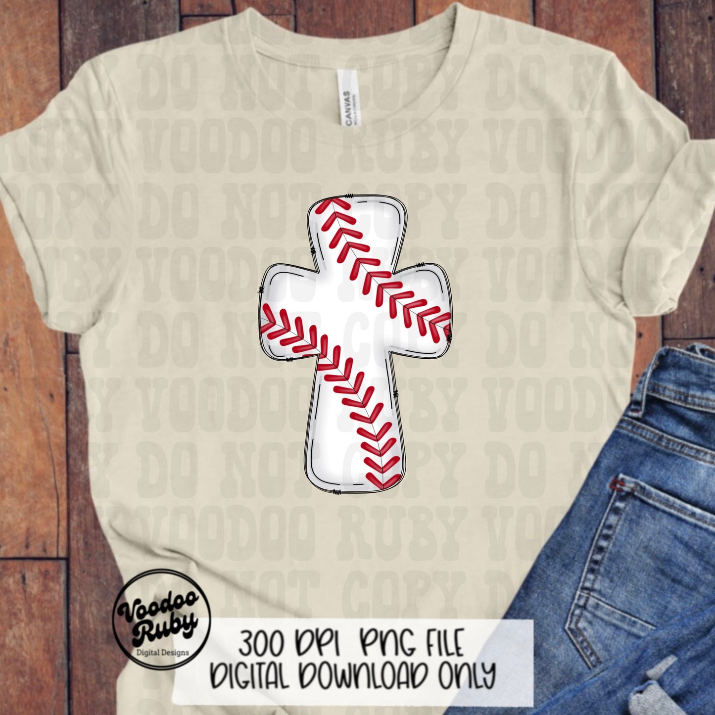 Christian Baseball Cross PNG: Hand Drawn Sports Design (Digital Download
