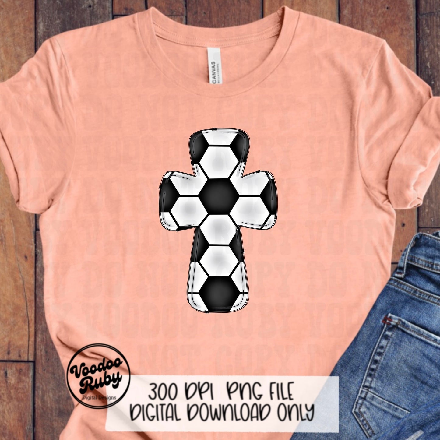 Christian Soccer PNG Design: Hand Drawn Cross, Sports Clip Art (Digital Download