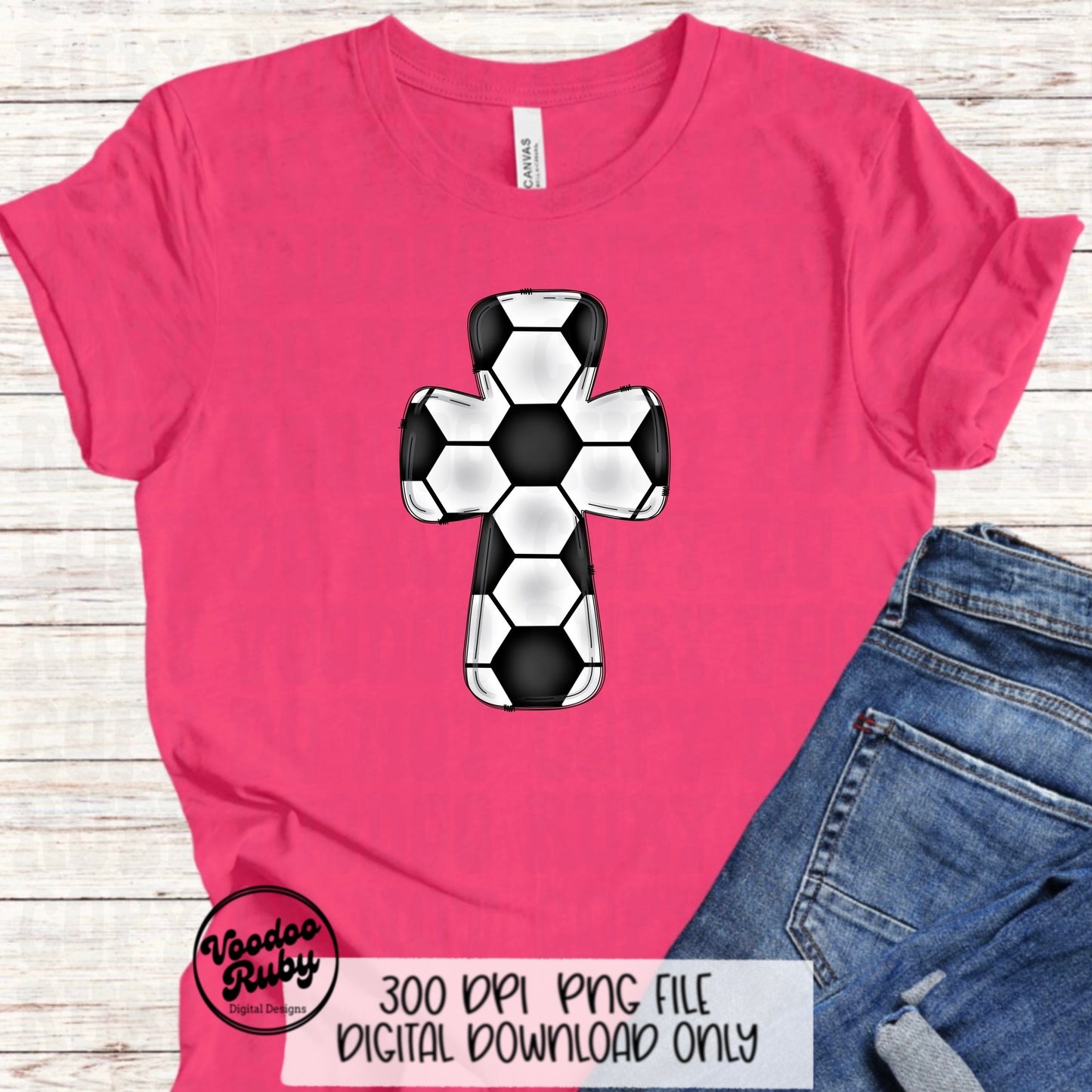 Christian Soccer PNG Design: Hand Drawn Cross, Sports Clip Art (Digital Download
