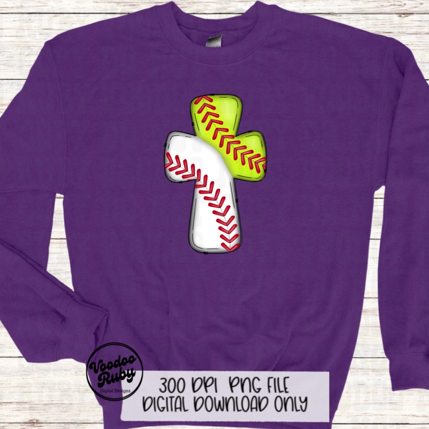 Christian Softball Baseball Cross PNG: Hand Drawn Sports Clip Art (Digital Download