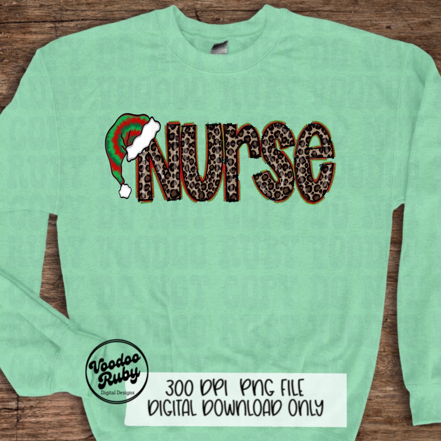 Nurse Christmas Sublimation PNG | Hand Drawn | Digital Download | Clip Art | Leopard Print PNG | Tie Dye | Santa Hat | Printable | Nurse PNG