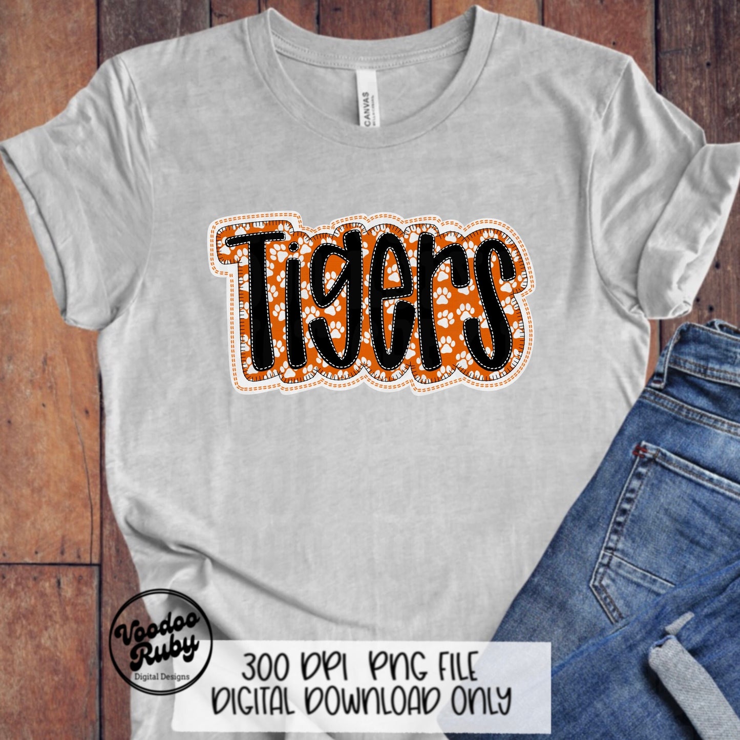 Tigers PNG Design Embroidery Faux Applique Hand Drawn Digital Download Sublimation Tigers PNG Football png Tigers DTF Printable