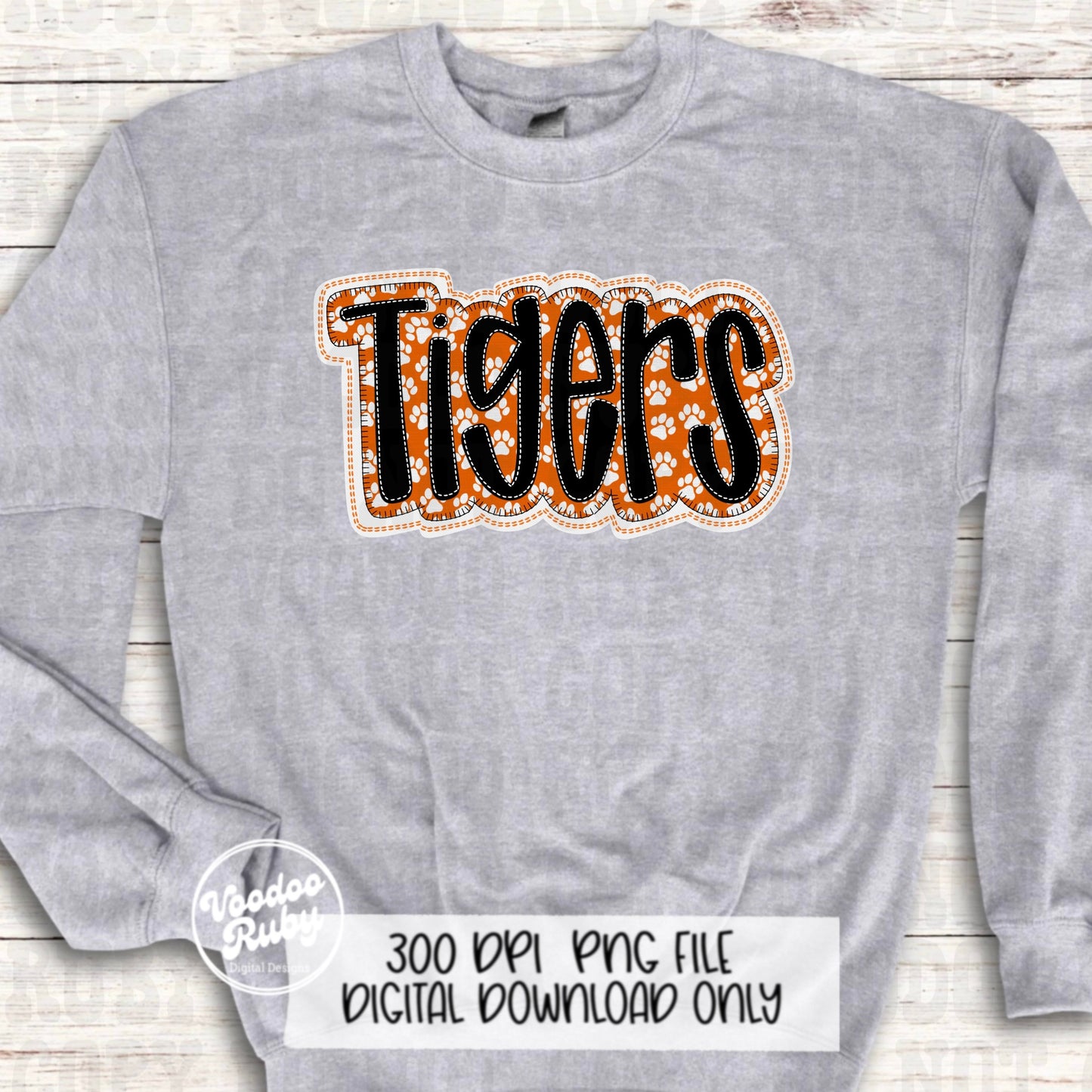 Tigers PNG Design Embroidery Faux Applique Hand Drawn Digital Download Sublimation Tigers PNG Football png Tigers DTF Printable