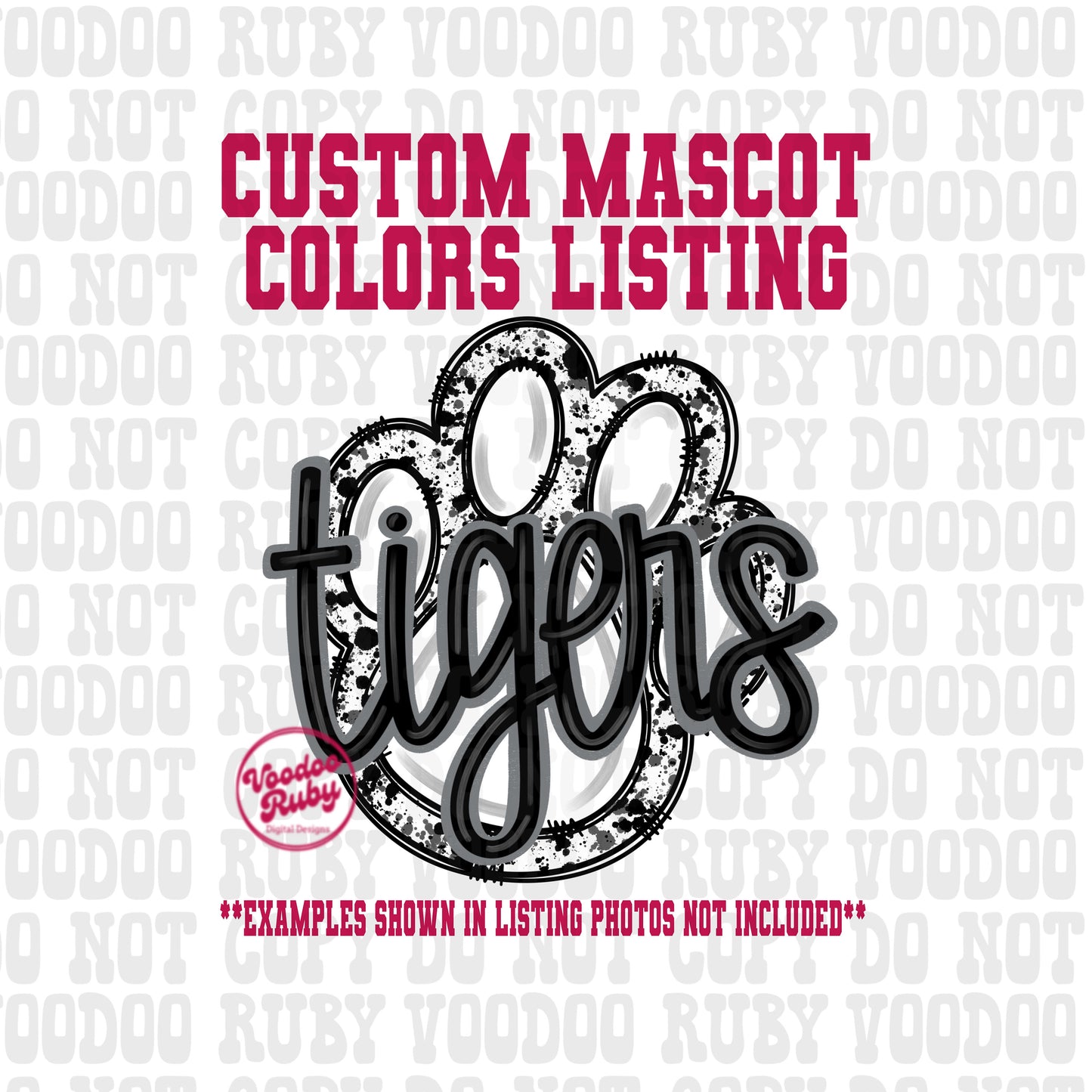 Tigers PNG Design Custom Mascot Sublimation Hand Drawn Digital Download Football PNG Paw Print Design Tigers Mascot Football DTF Printable