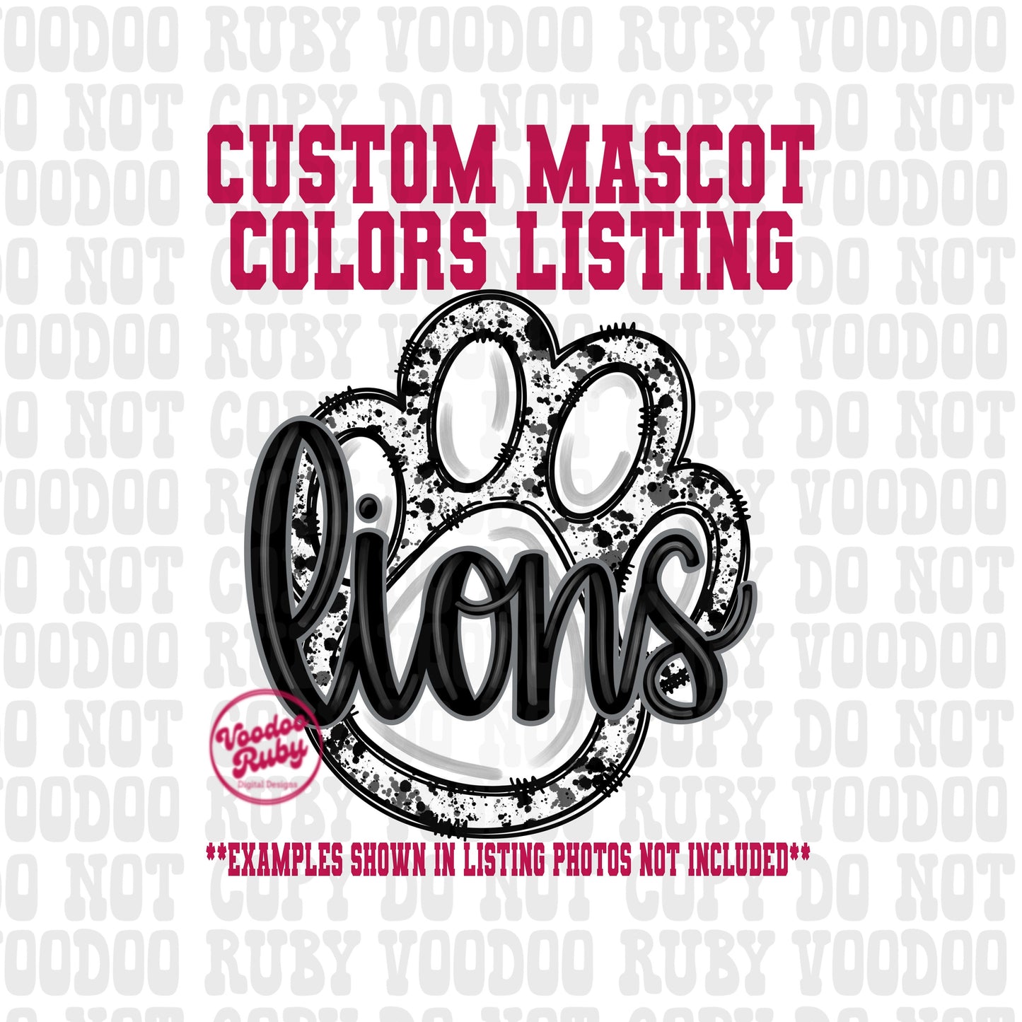 Lions PNG Design Custom Mascot Sublimation Hand Drawn Digital Download Football PNG Paw Print Design Custom Lions DTF Printable Clip Art