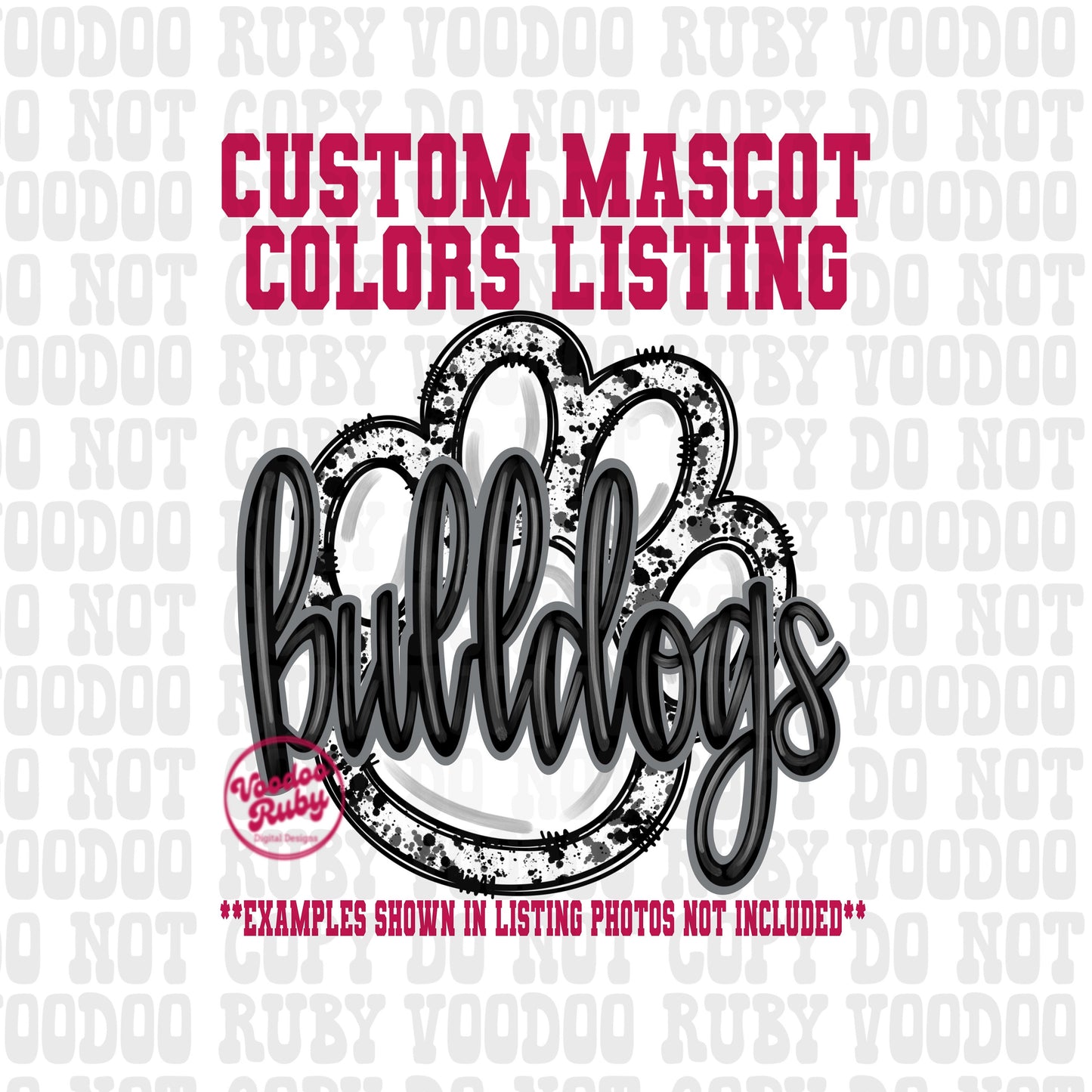 Bulldogs PNG Design Custom Mascot Sublimation Hand Drawn Digital Download Football PNG Paw Print Design Bulldogs DTF Printable Clip Art