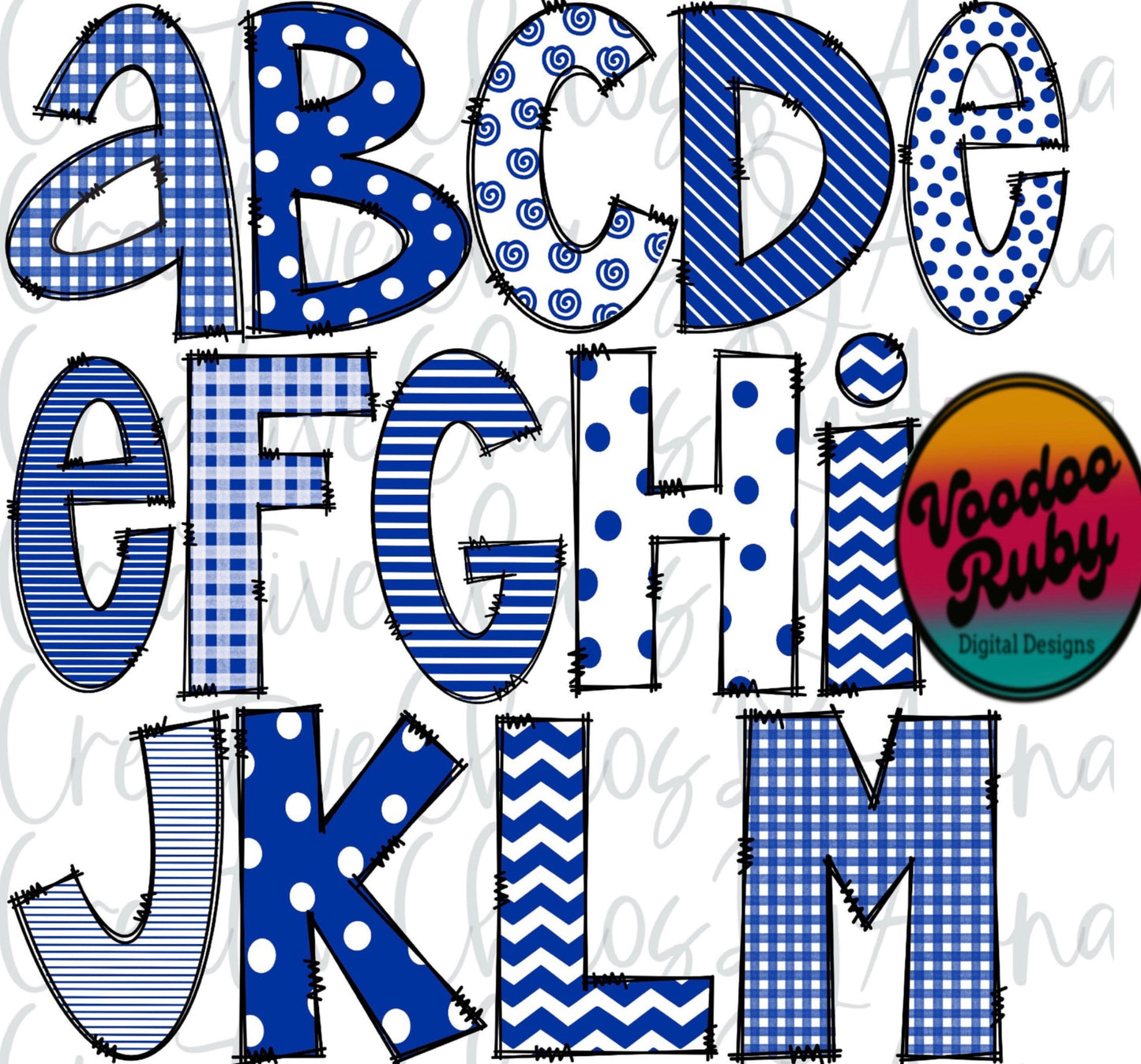 Doodle Letters PNG Alphabet Blue White Bundle Hand Drawn Digital Download Sublimation Alphabet PNG Alpha Pack DTF Printable Clip Art
