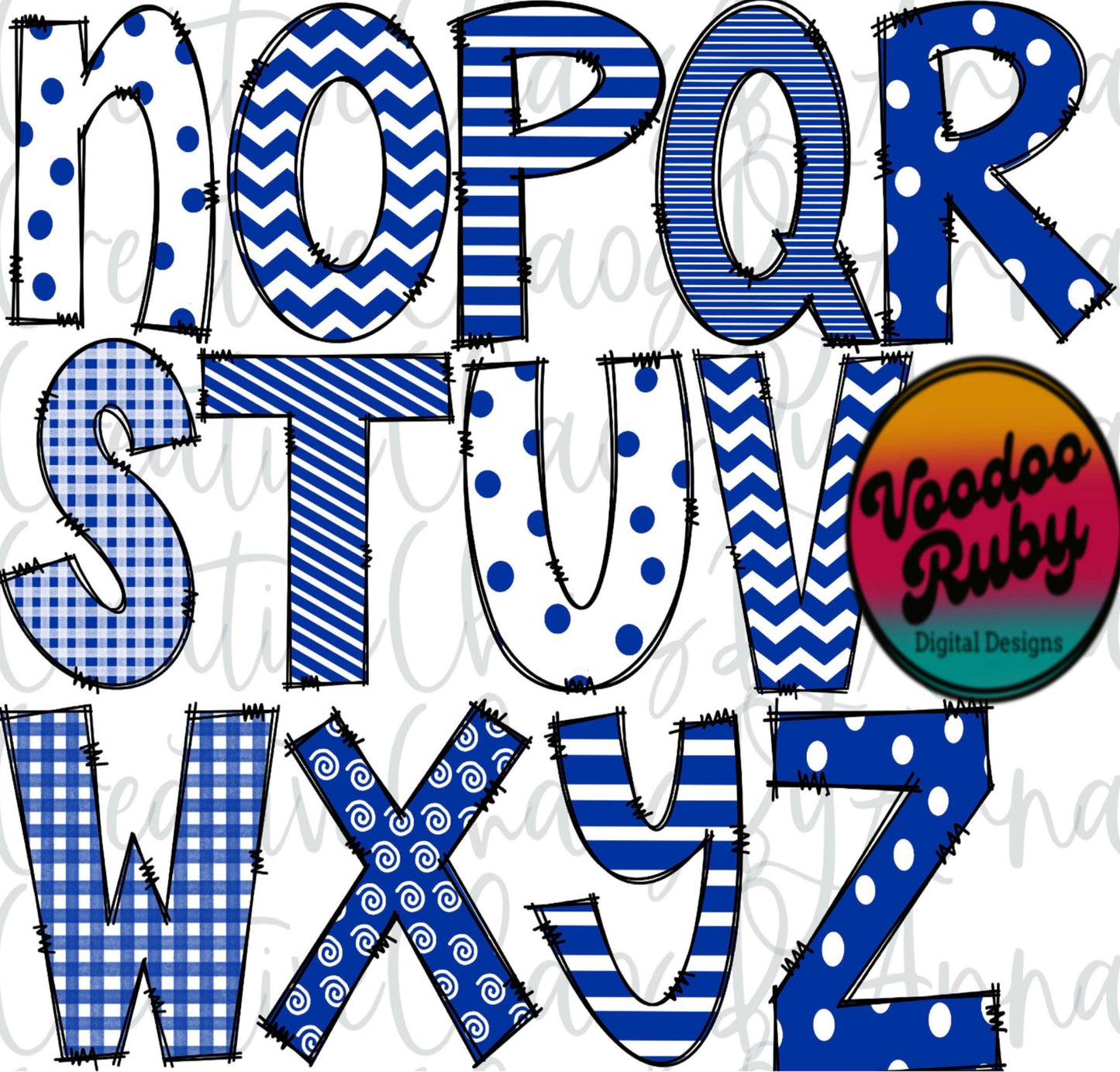 Doodle Letters PNG Alphabet Blue White Bundle Hand Drawn Digital Download Sublimation Alphabet PNG Alpha Pack DTF Printable Clip Art