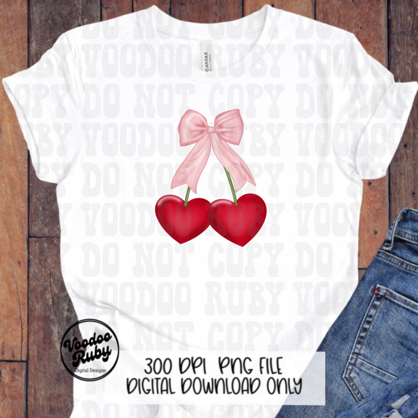 Pink Bow Heart Cherries PNG Design Sublimation Hand Drawn Digital Download Pink Bow PNG Coquette Aesthetic DTF Cherry Printable