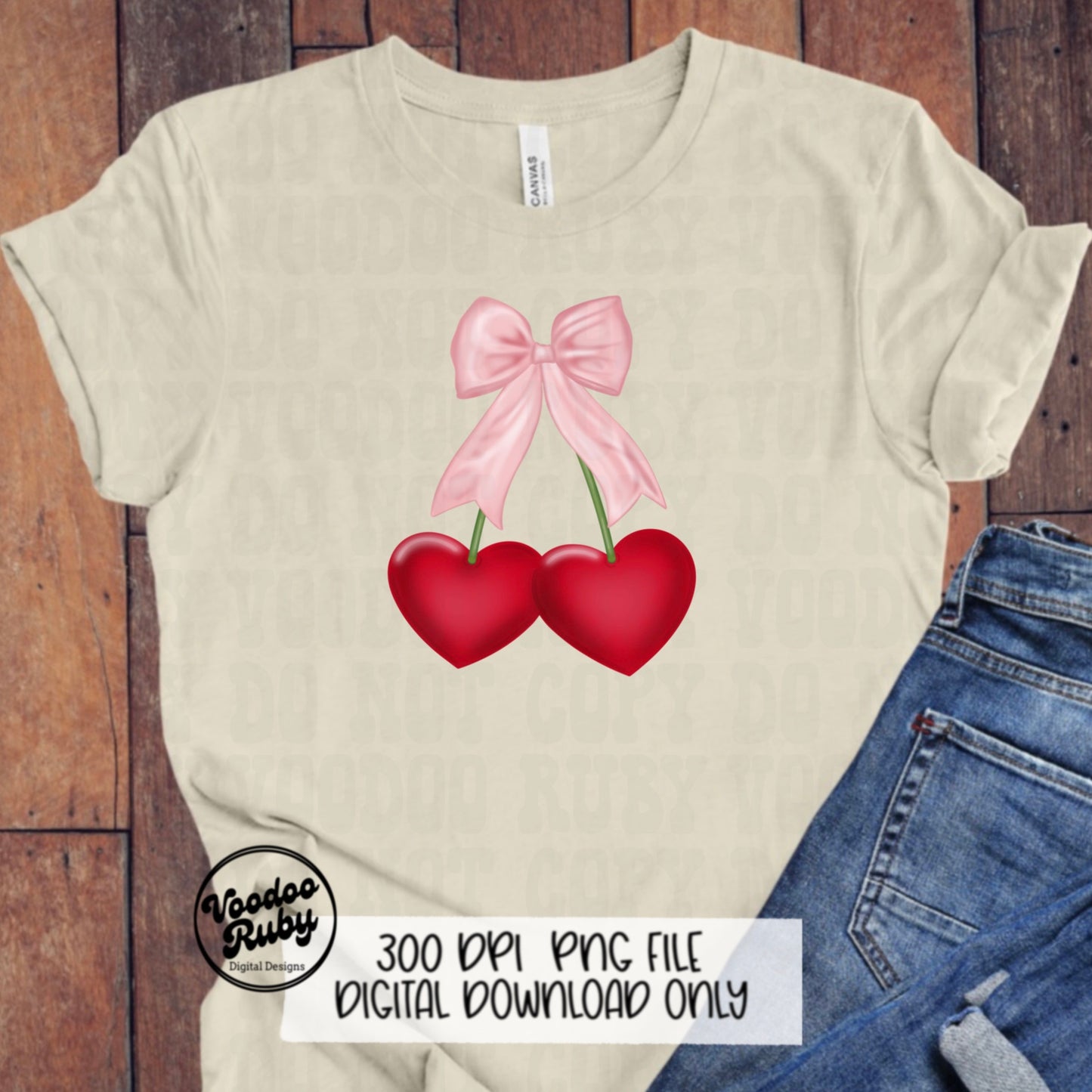 Pink Bow Heart Cherries PNG Design Sublimation Hand Drawn Digital Download Pink Bow PNG Coquette Aesthetic DTF Cherry Printable