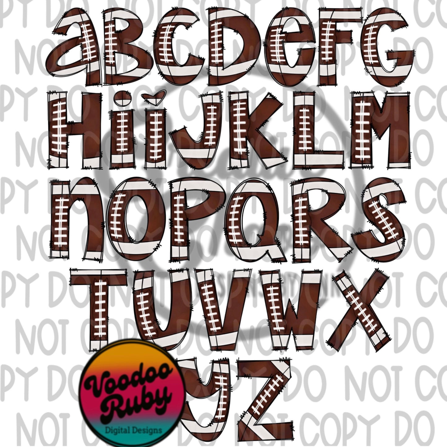 Football Doodle Letters Sublimation Alphabet Bundle PNG Hand Drawn Alphabet Alpha Pack Digital Download Football DTF Printable
