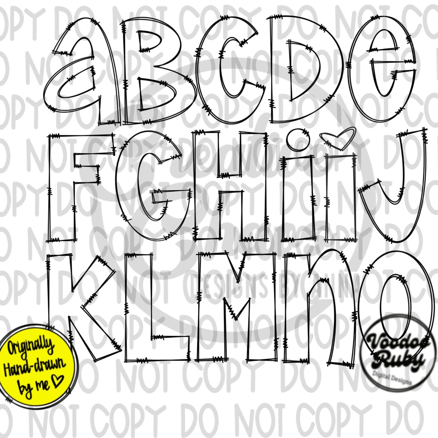 Doodle Letters PNG Alphabet SVG With Transparent Inside Bundle Hand Drawn Alphabet Alpha Pack Digital Download Sublimation Blanks Clip Art