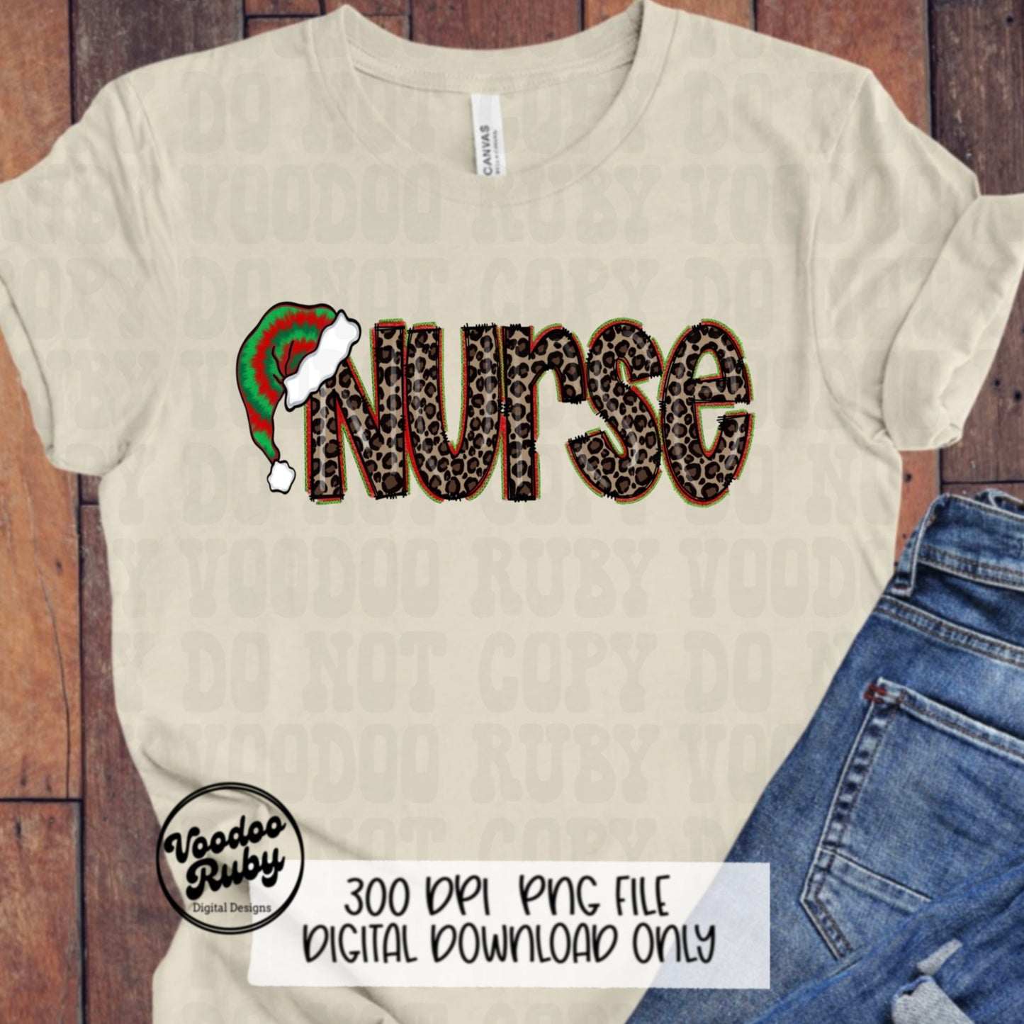Nurse Christmas Sublimation PNG | Hand Drawn | Digital Download | Clip Art | Leopard Print PNG | Tie Dye | Santa Hat | Printable | Nurse PNG