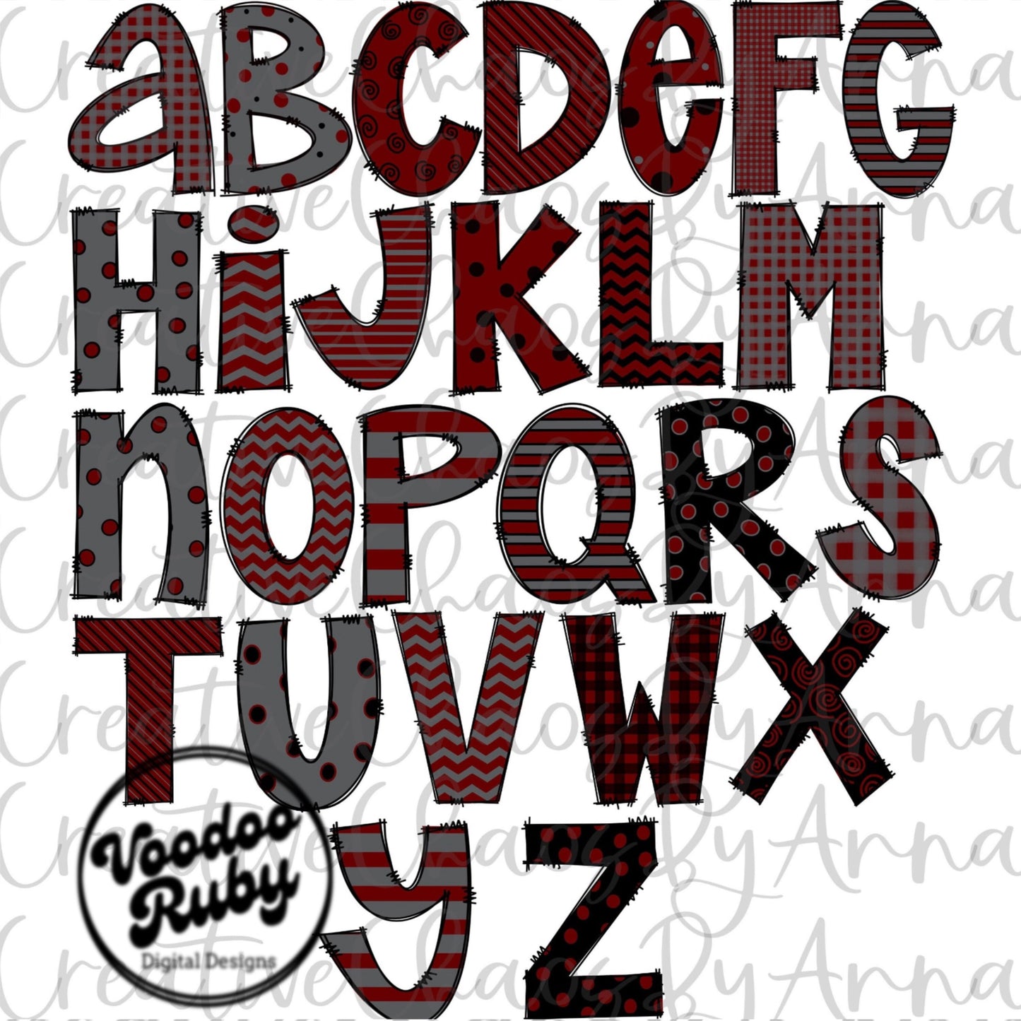 Maroon Grey Doodle Letters PNG Alphabet Bundle png Hand Drawn Digital Download Alpha Pack Sublimation Alphabet Pack DTF Printable