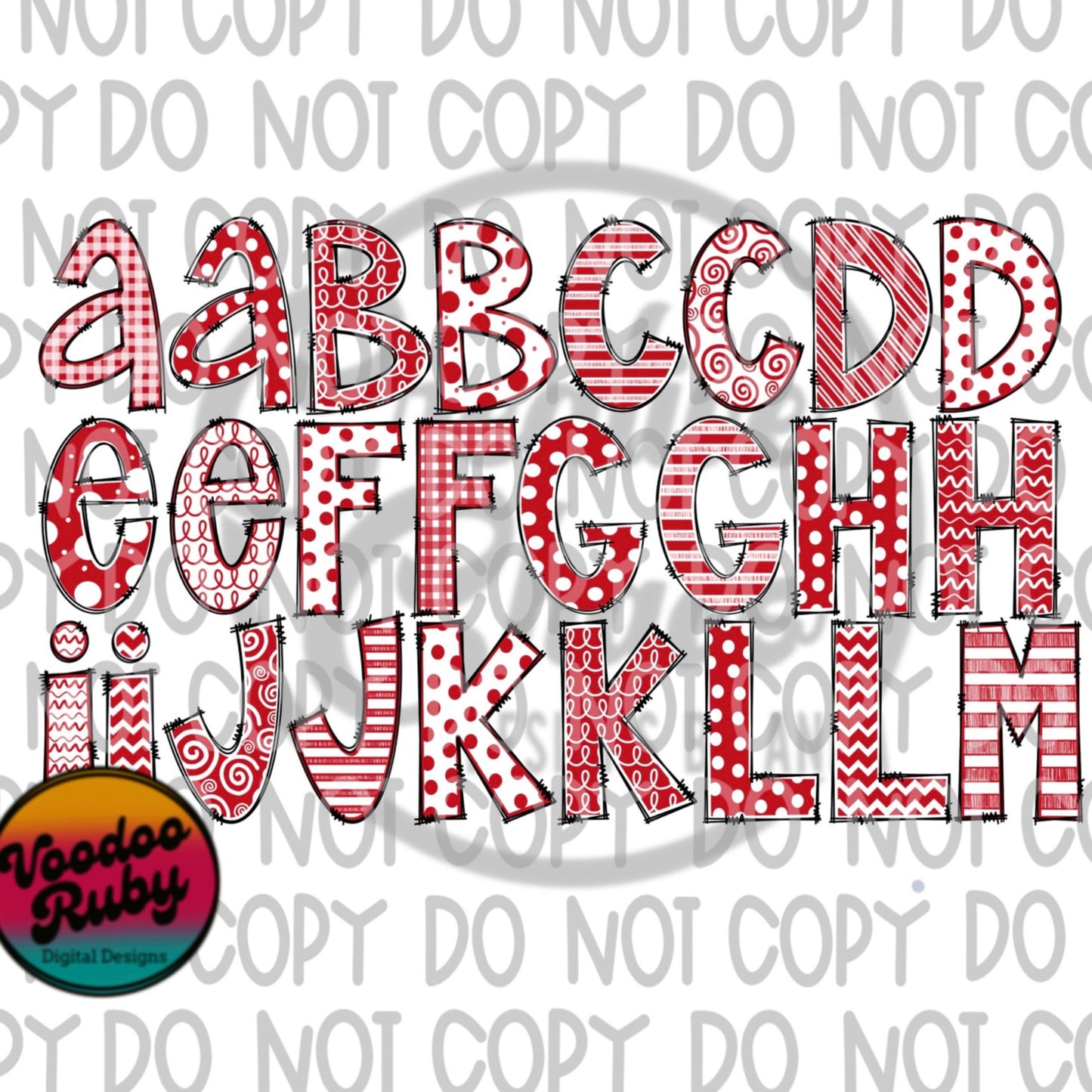 Red White Doodle Letters PNG Alphabet Bundle Hand Drawn Alphabet Alpha Pack Digital Download Sublimation Blanks DTF Printable