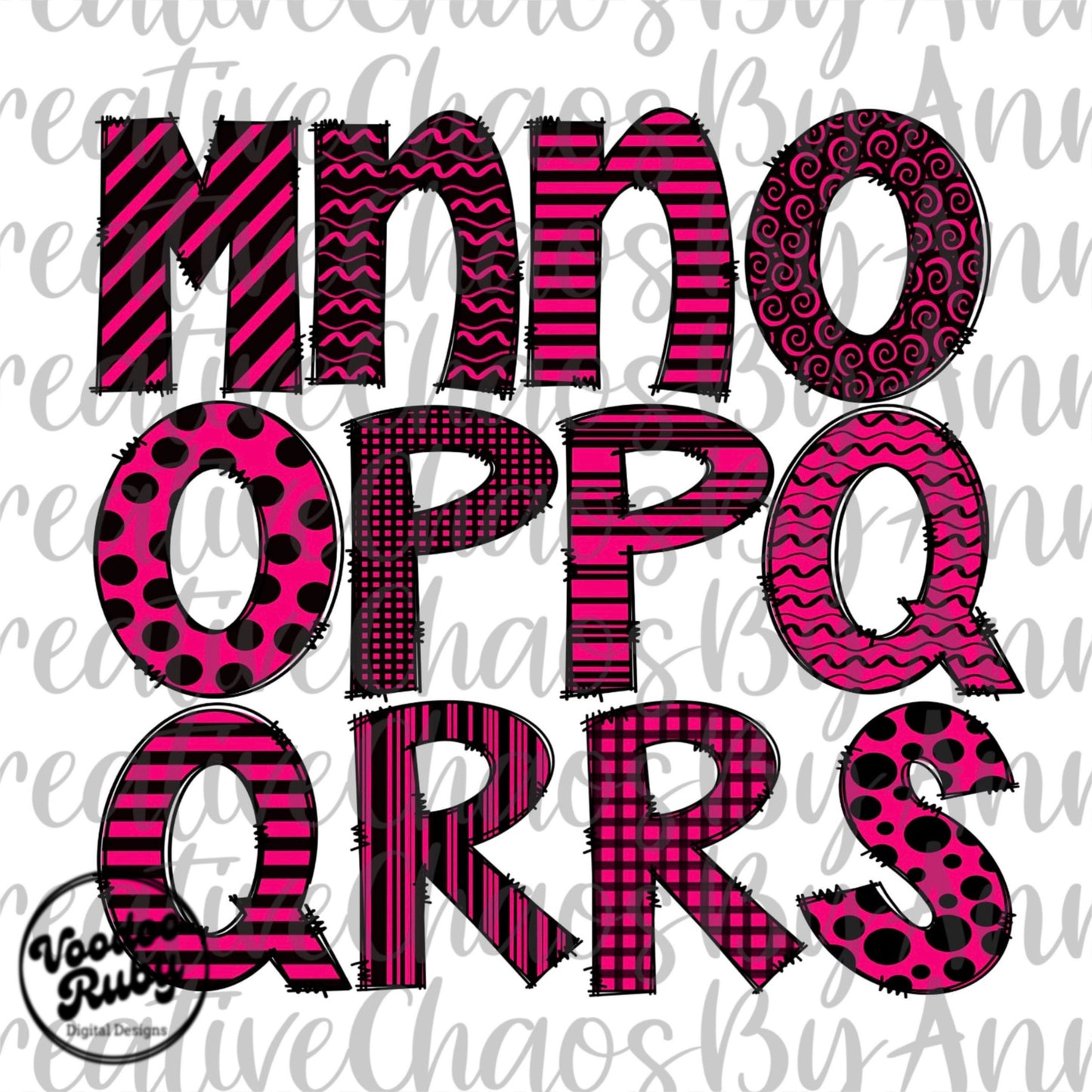 Hot Pink and Black Doodle Letters Sublimation Alphabet PNG Doodle Letters Hand Drawn Alphabet Alpha Pack Digital Download DTF Printable