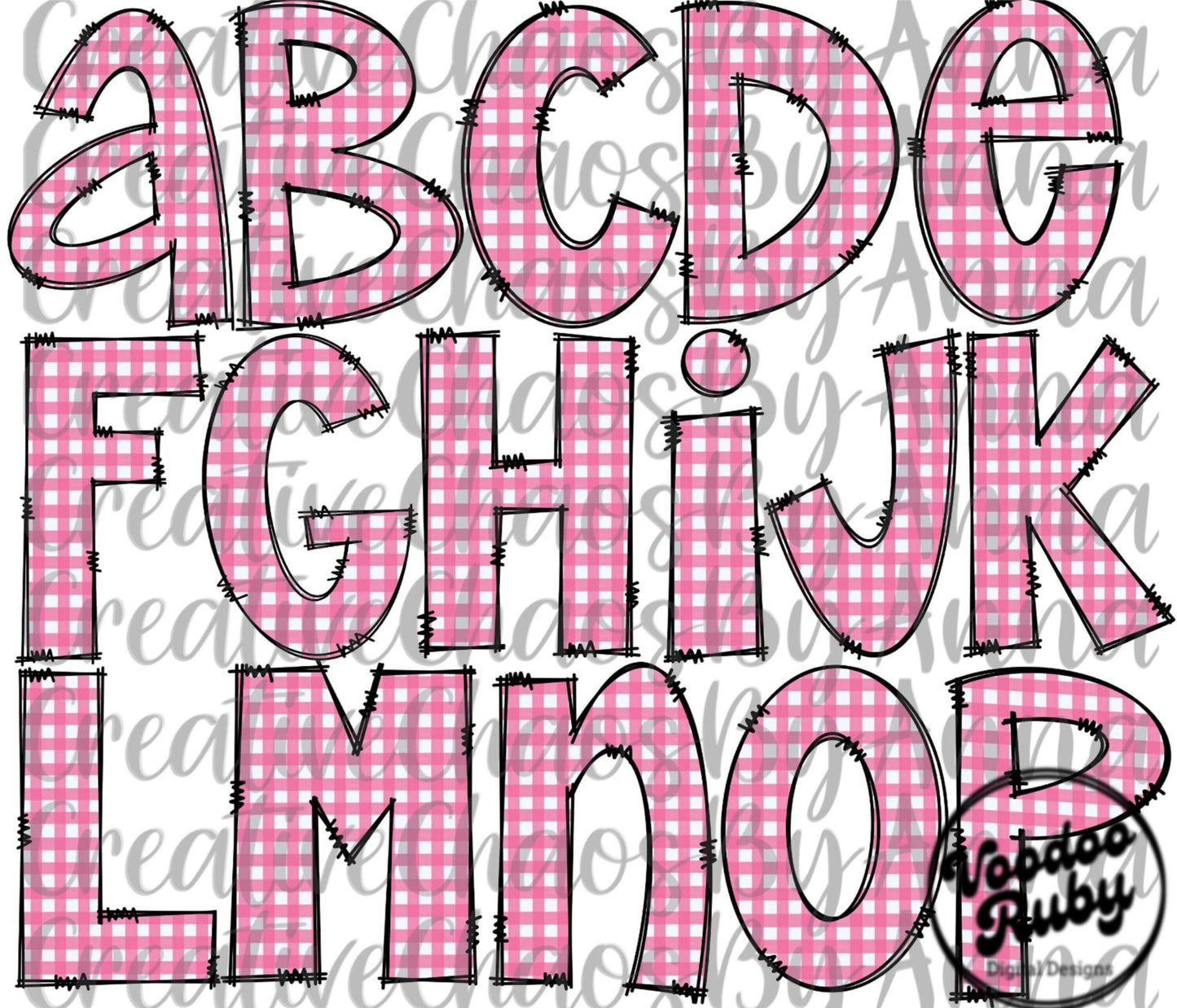 Pink Coquette Doodle Letters Alphabet Bundle PNG Sublimation Pink Gingham PNG Hand Drawn Alphabet Alpha Pack Digital Download DTF Printable